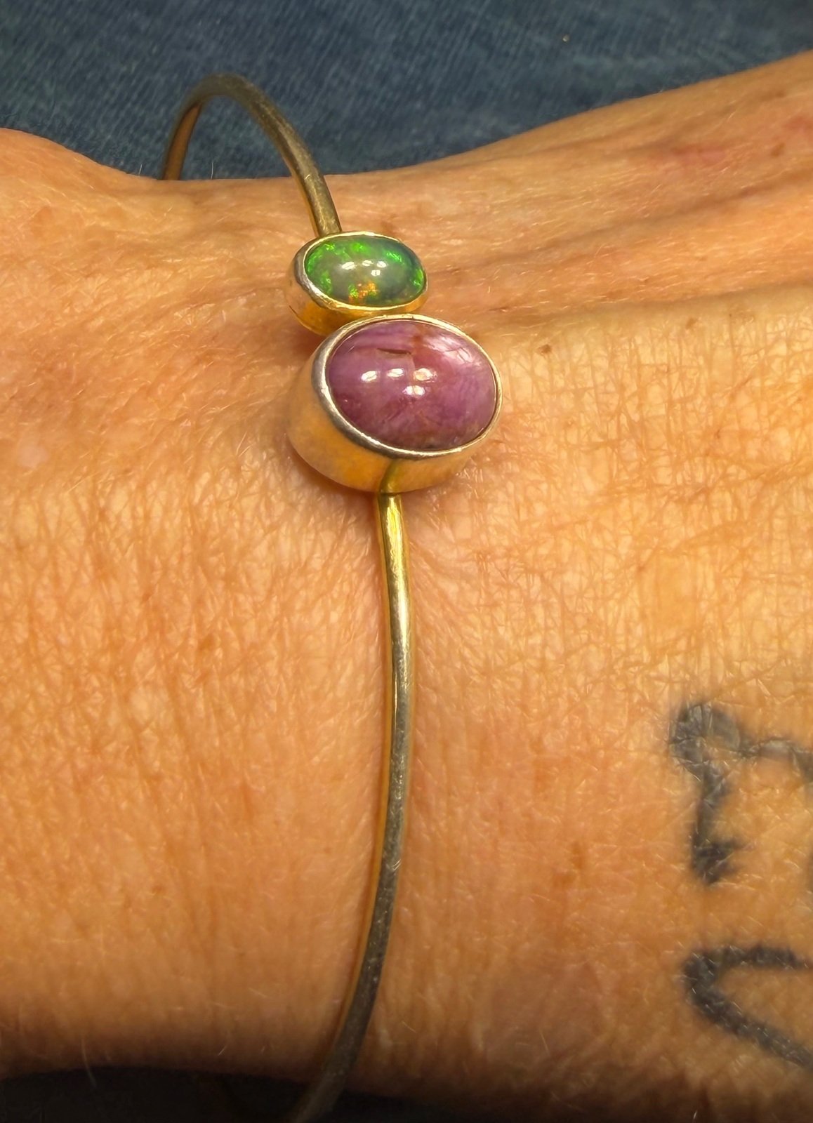 Natural Red Ruby + Ethiopian Black Opal Cuff Bracelet *Video*