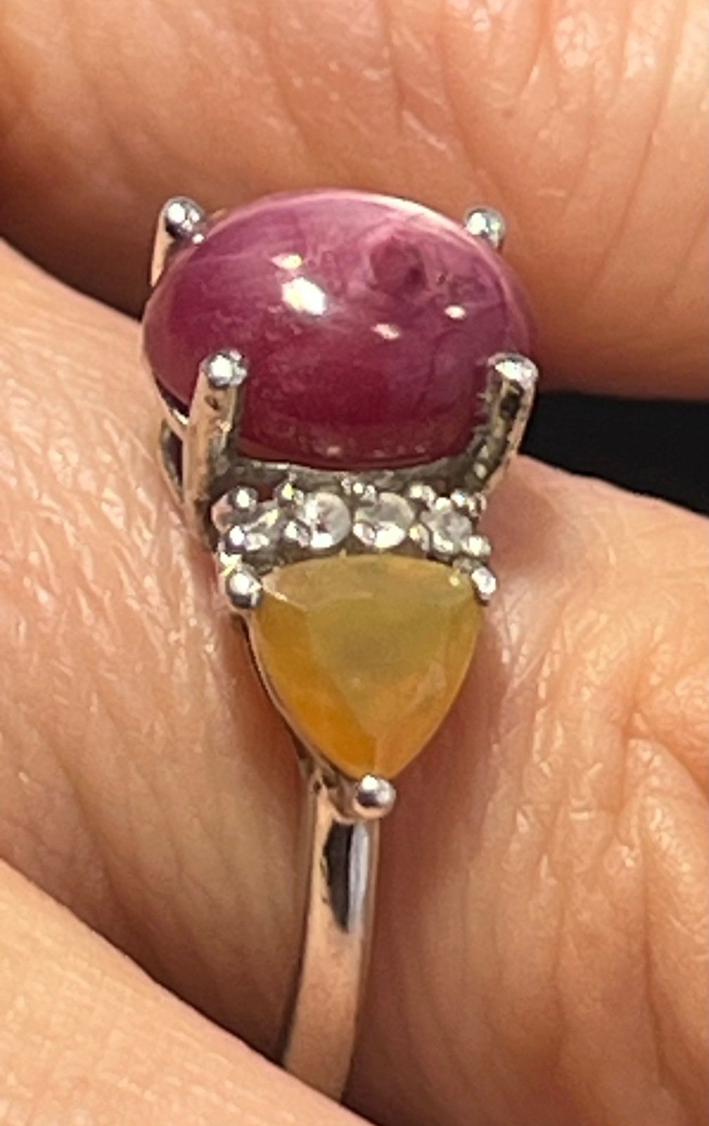 Natural Star Ruby Ring w Ethiopian Opals in Sterling Silver *Video*
