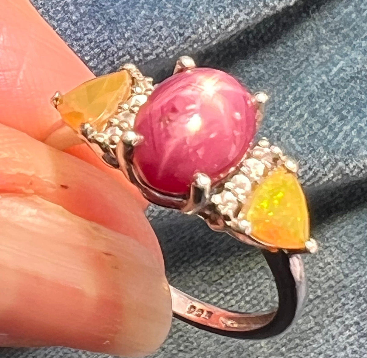 Natural Star Ruby Ring w Ethiopian Opals in Sterling Silver *Video*