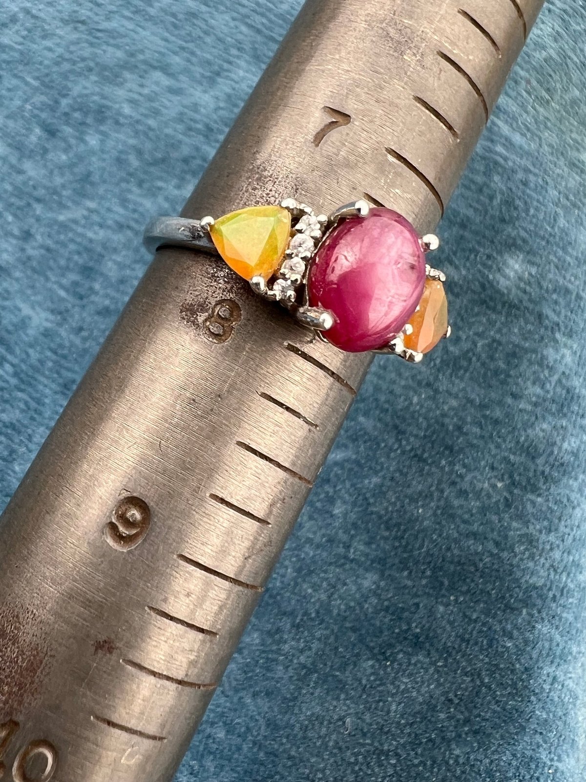 Natural Star Ruby Ring w Ethiopian Opals in Sterling Silver *Video*
