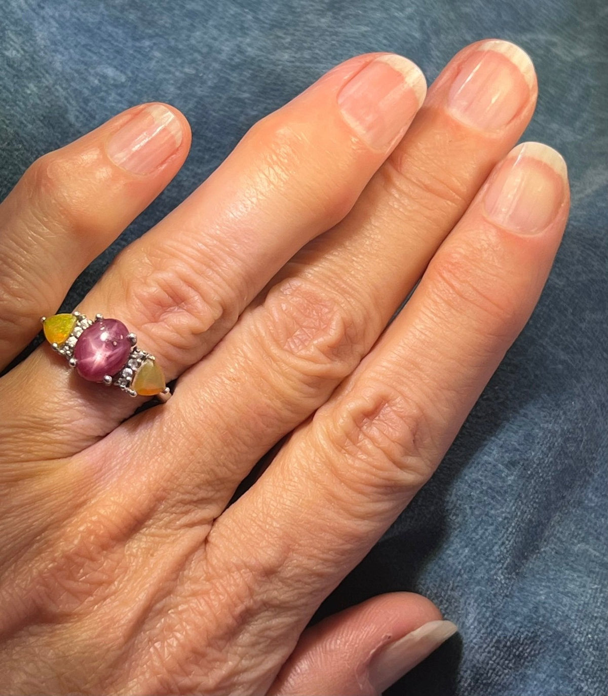 Natural Star Ruby Ring w Ethiopian Opals in Sterling Silver *Video*
