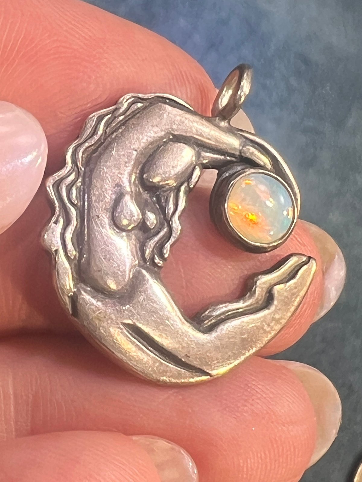 Nymph Nude Female 925 Pendant w Australian Opal. Jane Iris *Video*