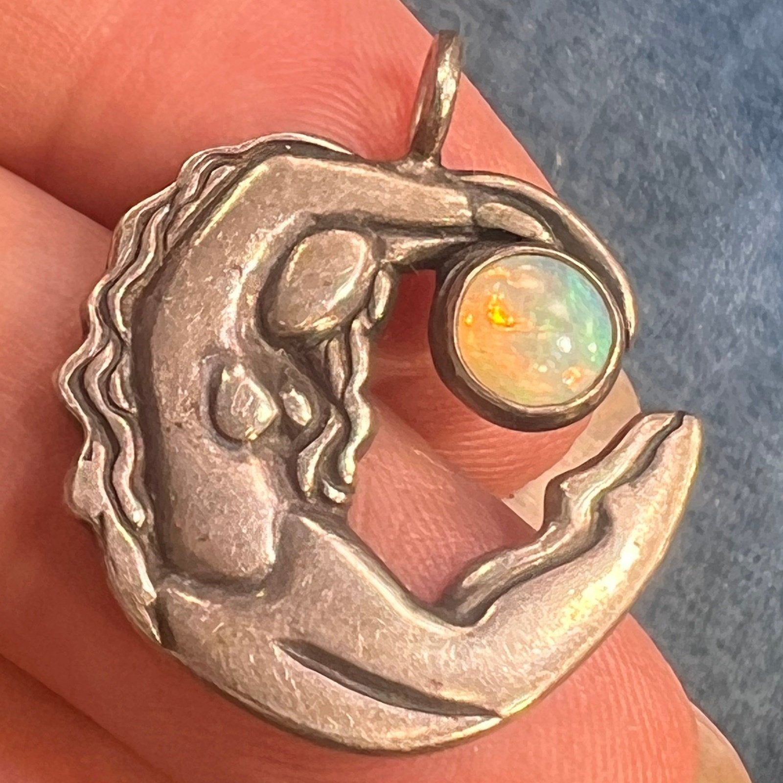 Nymph Nude Female 925 Pendant w Australian Opal. Jane Iris *Video*