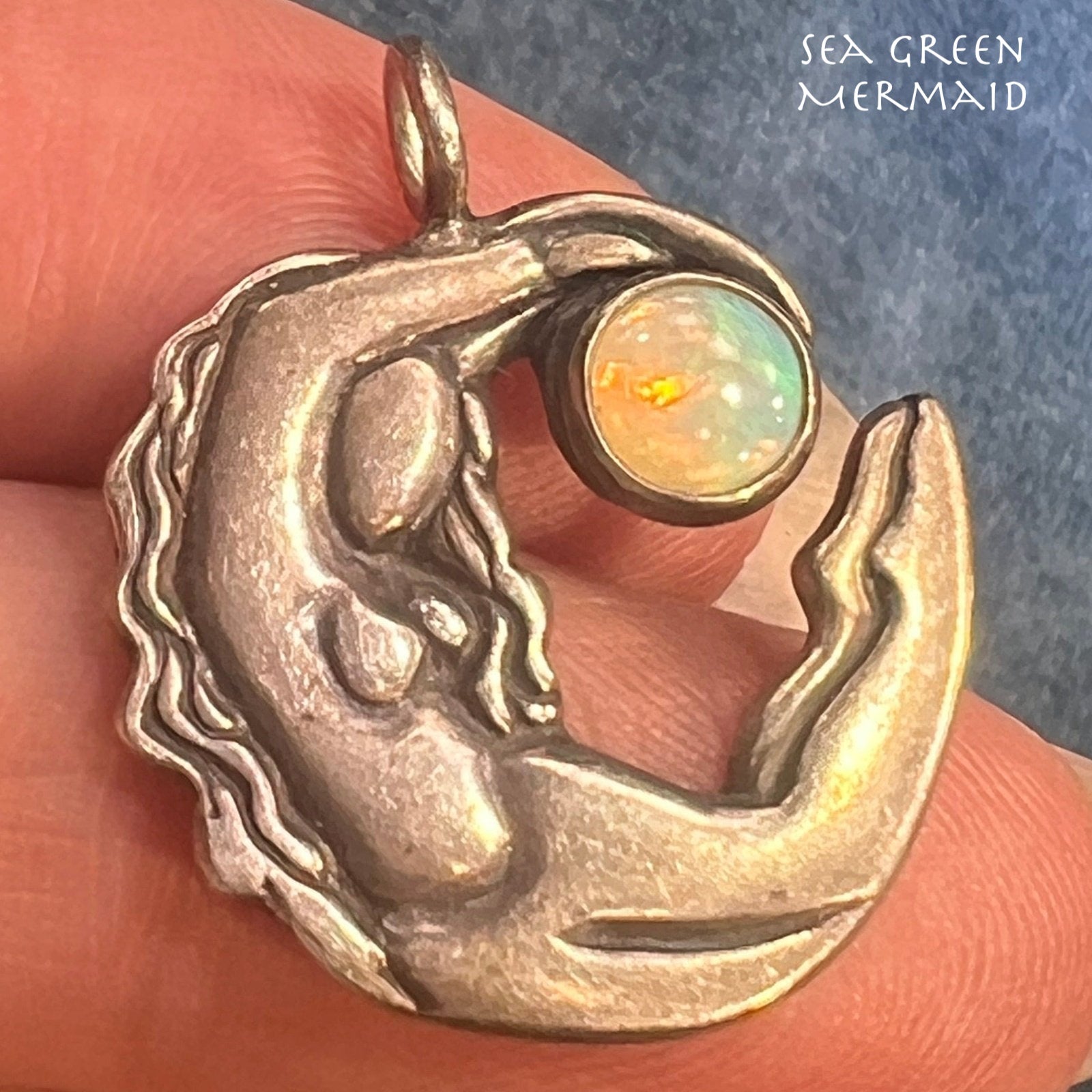 Nymph Nude Female 925 Pendant w Australian Opal. Jane Iris *Video*