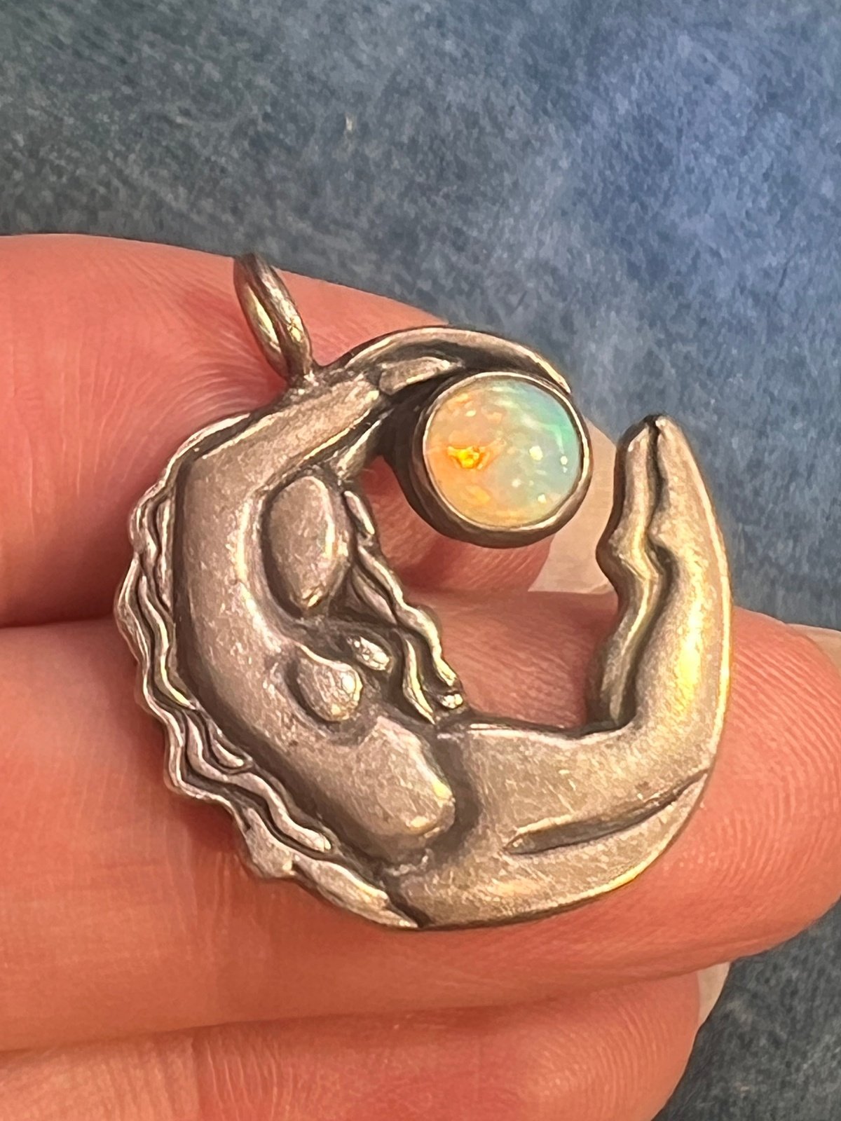 Nymph Nude Female 925 Pendant w Australian Opal. Jane Iris *Video*