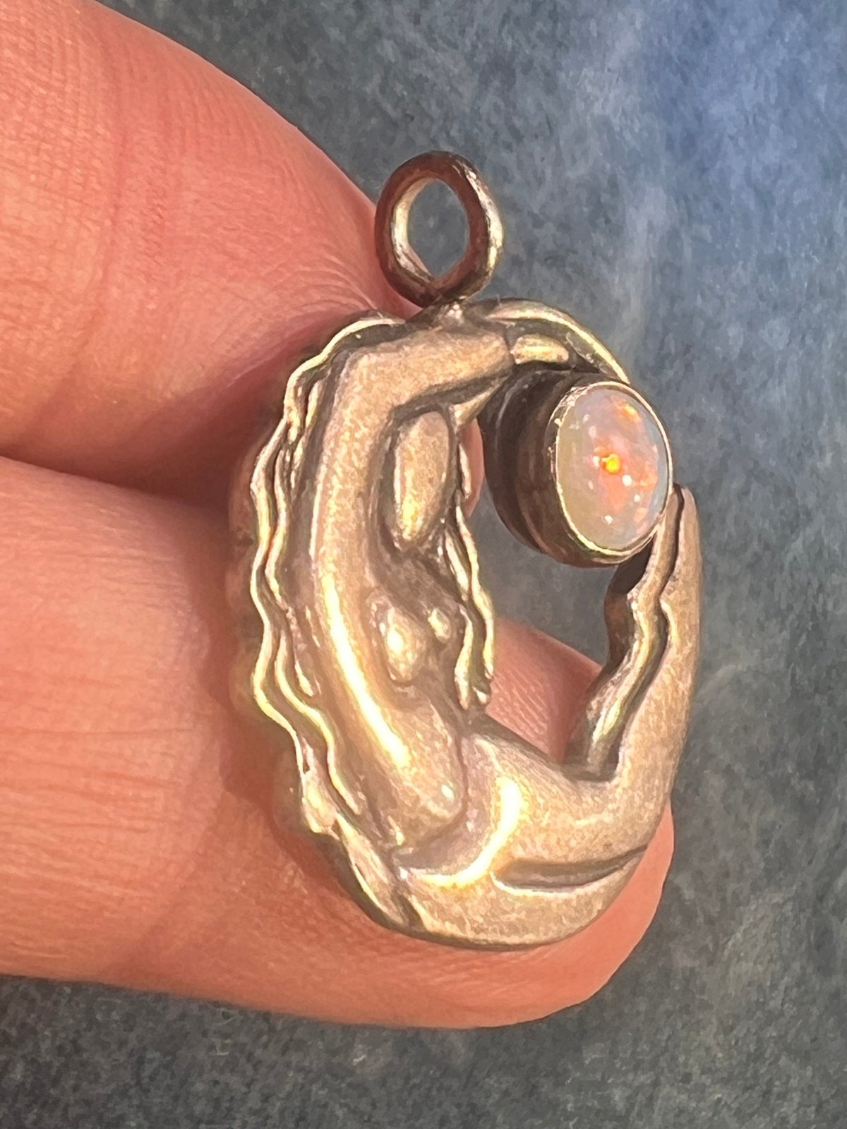 Nymph Nude Female 925 Pendant w Australian Opal. Jane Iris *Video*