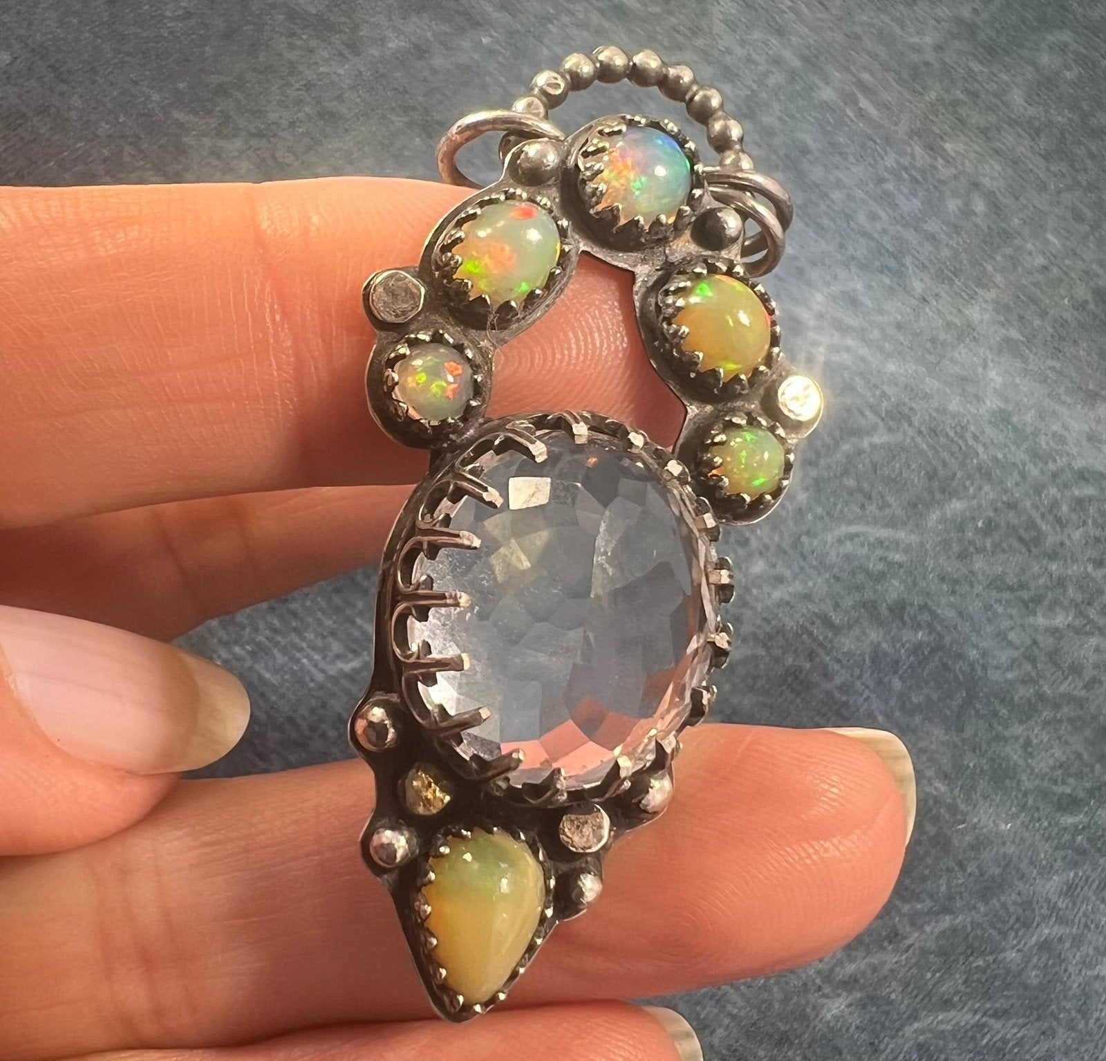 Old Pawn Ethiopian Jelly Opal 925 Pendant w Prism. 2" 13g *VIDEO**