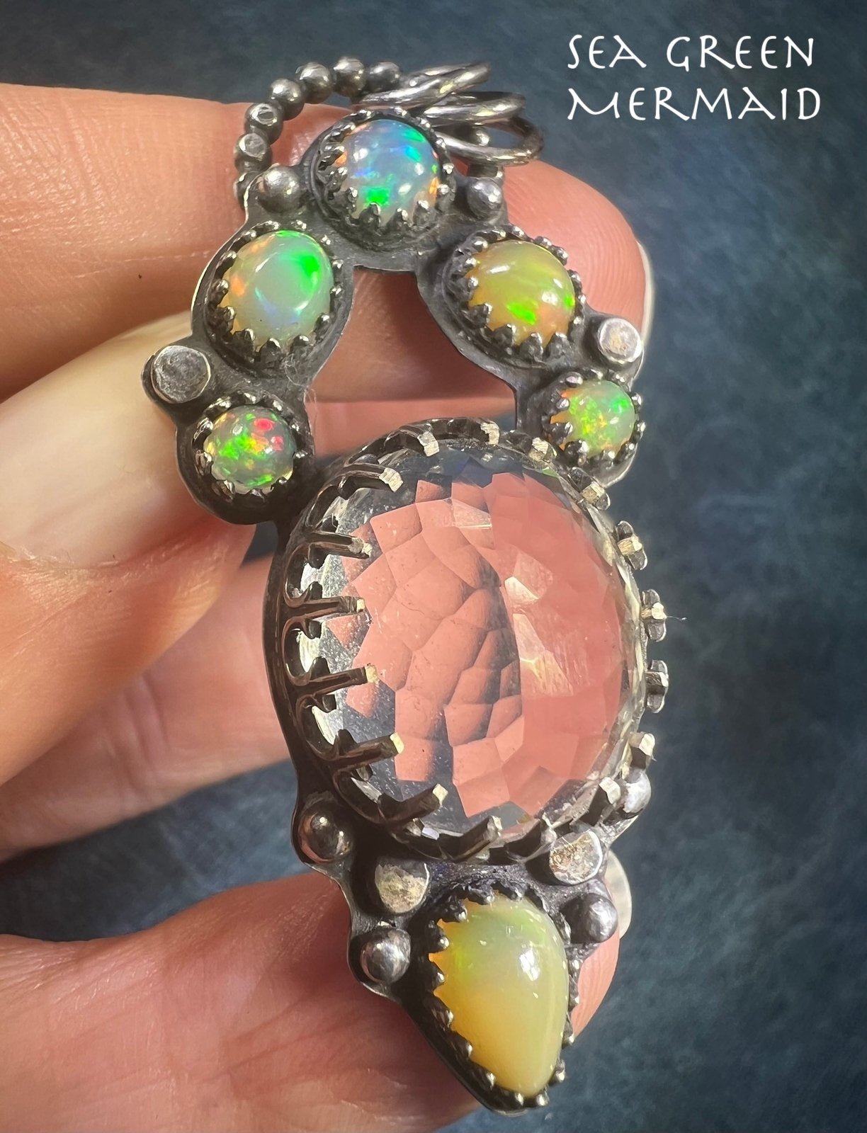 Old Pawn Ethiopian Jelly Opal 925 Pendant w Prism. 2" 13g *VIDEO**