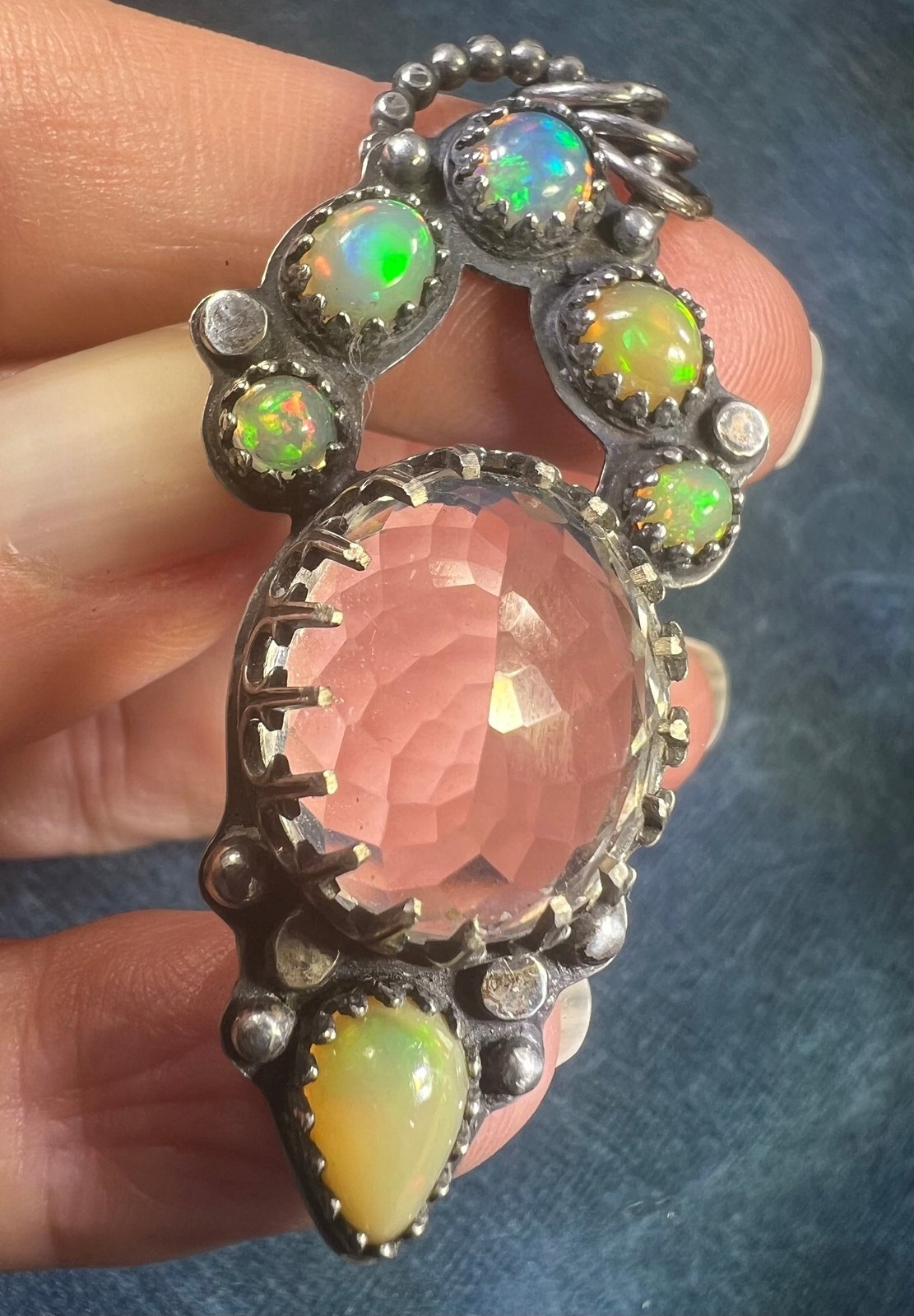 Old Pawn Ethiopian Jelly Opal 925 Pendant w Prism. 2" 13g *VIDEO**