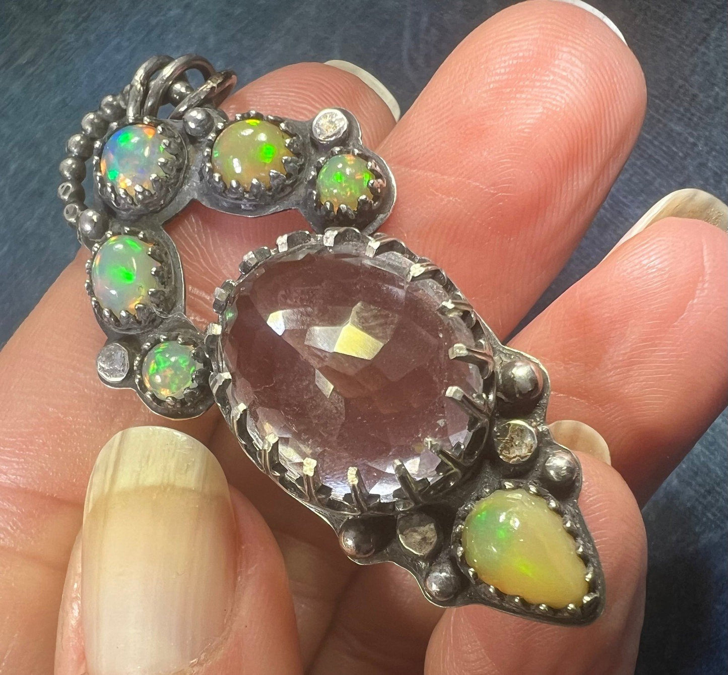 Old Pawn Ethiopian Jelly Opal 925 Pendant w Prism. 2" 13g *VIDEO**