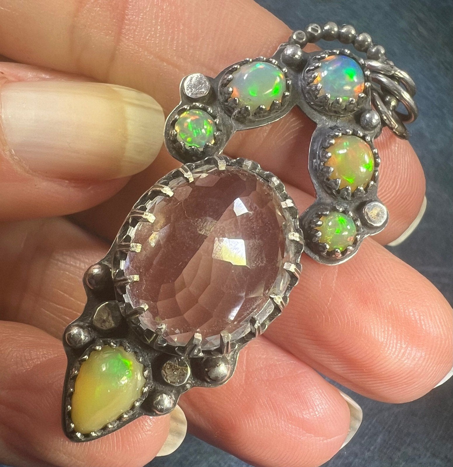 Old Pawn Ethiopian Jelly Opal 925 Pendant w Prism. 2" 13g *VIDEO**