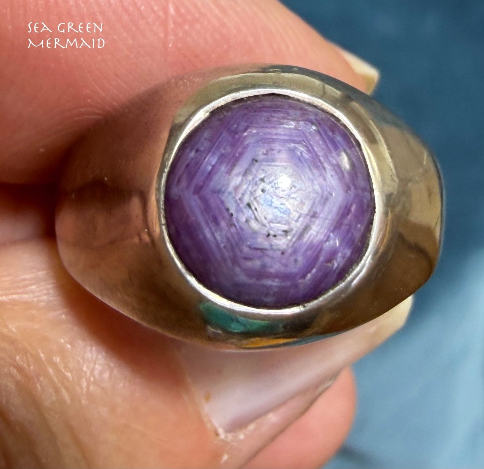 Purple Star Ruby / Sapphire Signet Ring in Sterling Silver. 7g *Video*
