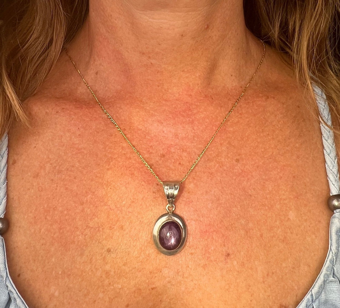 Purple Star Sapphire / Ruby Pendant in Sterling Silver. 1.5" + 18g *Video*