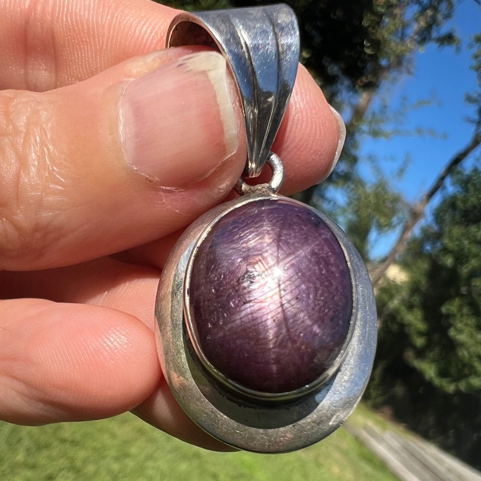 Purple Star Sapphire / Ruby Pendant in Sterling Silver. 1.5" + 18g *Video*