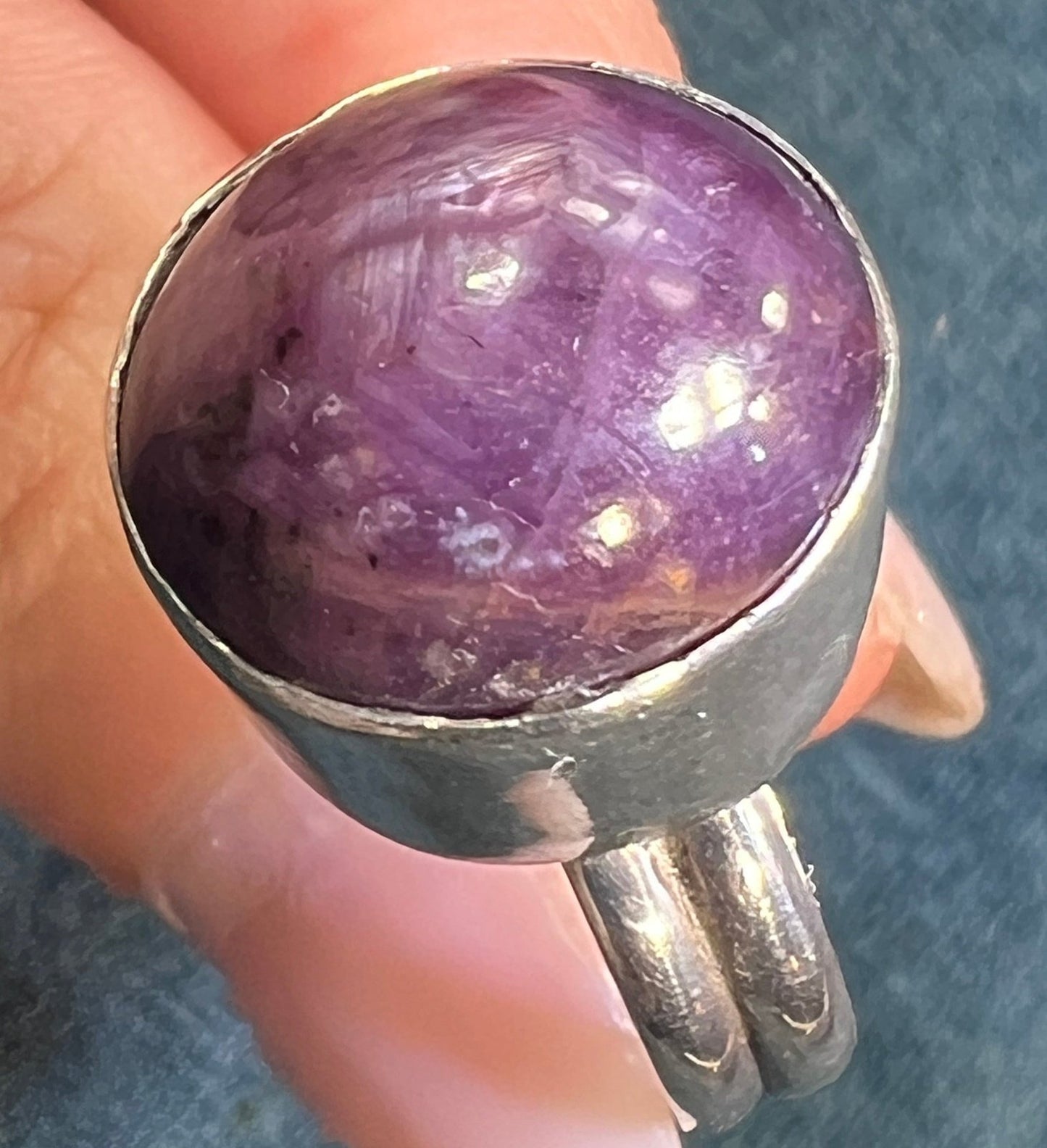 Purple Star Sapphire / Star Ruby Ring in Sterling Silver. 3/4" + 11g *Video*