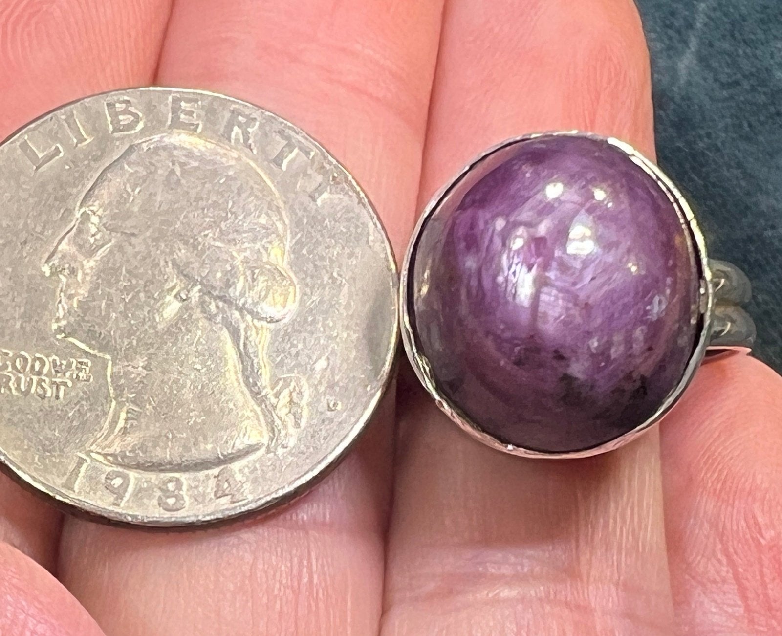 Purple Star Sapphire / Star Ruby Ring in Sterling Silver. 3/4" + 11g *Video*