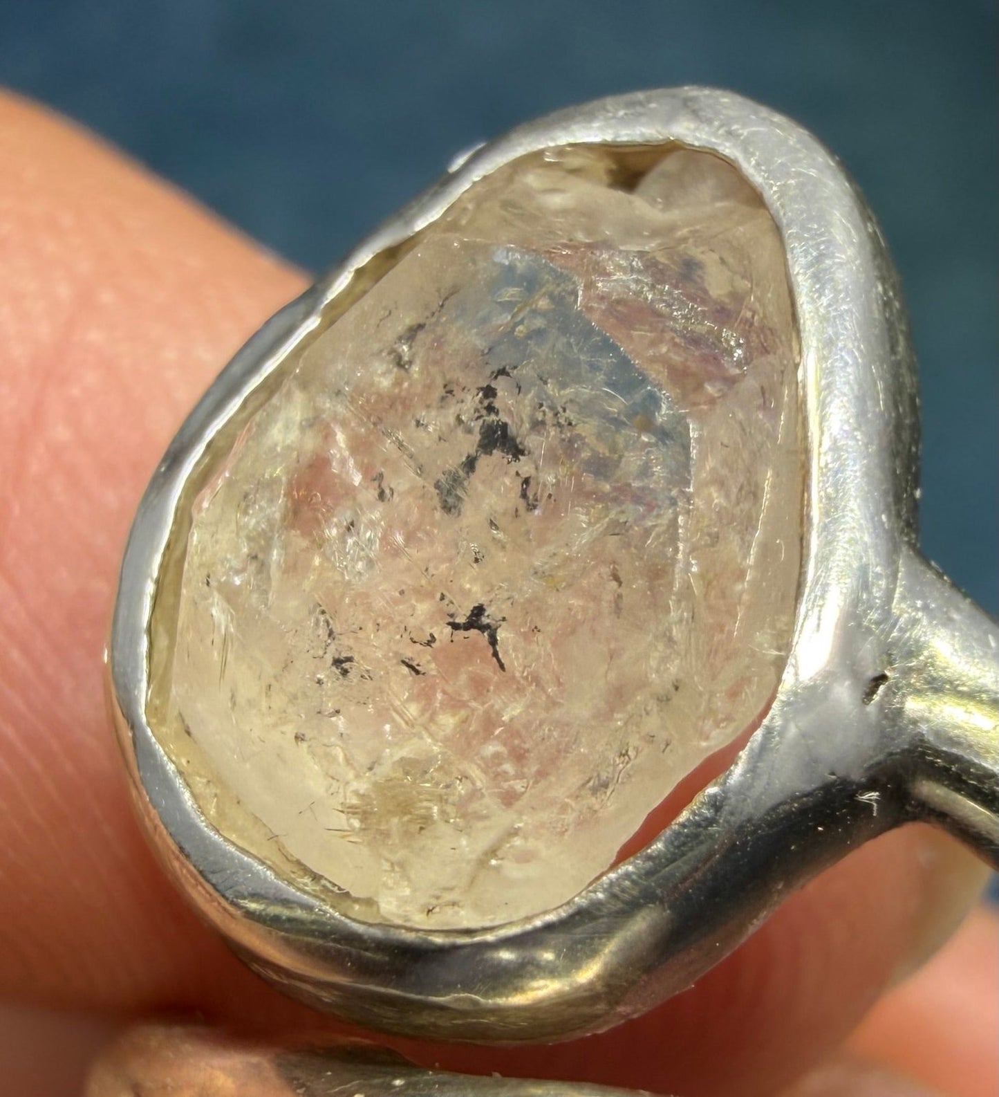 Ruby Cabochon + Herkimer "Diamond" Quartz Double Ring in Sterling Silver