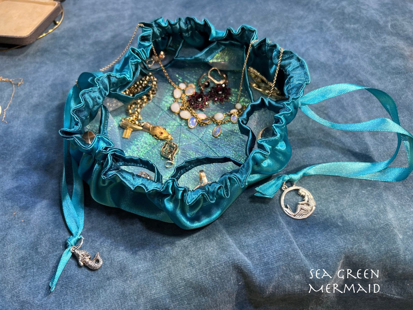 Sea Green Mermaid Jewelry Travel Bag