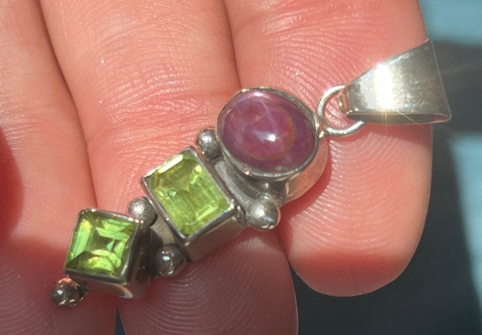 Star Ruby & Peridot Sterling Silver Pendant. 1.5" *Video*