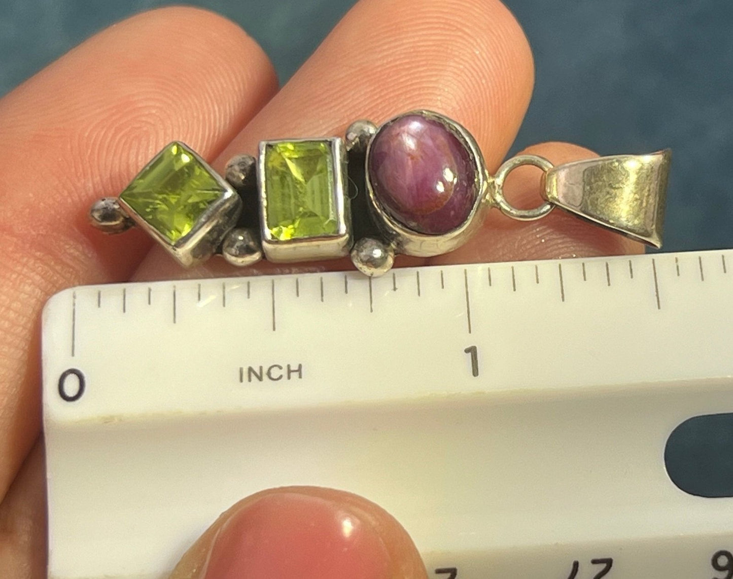 Star Ruby & Peridot Sterling Silver Pendant. 1.5" *Video*