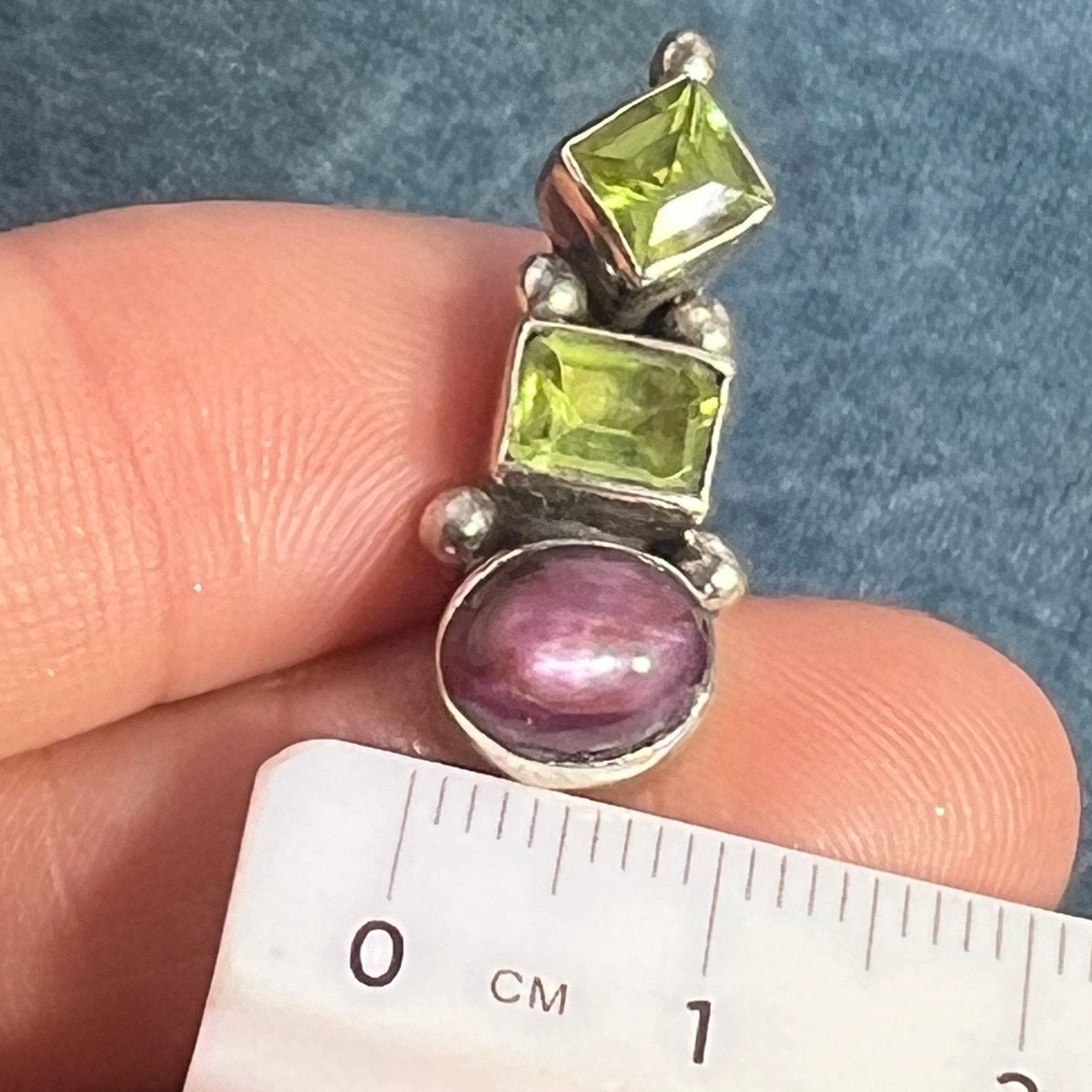 Star Ruby & Peridot Sterling Silver Pendant. 1.5" *Video*