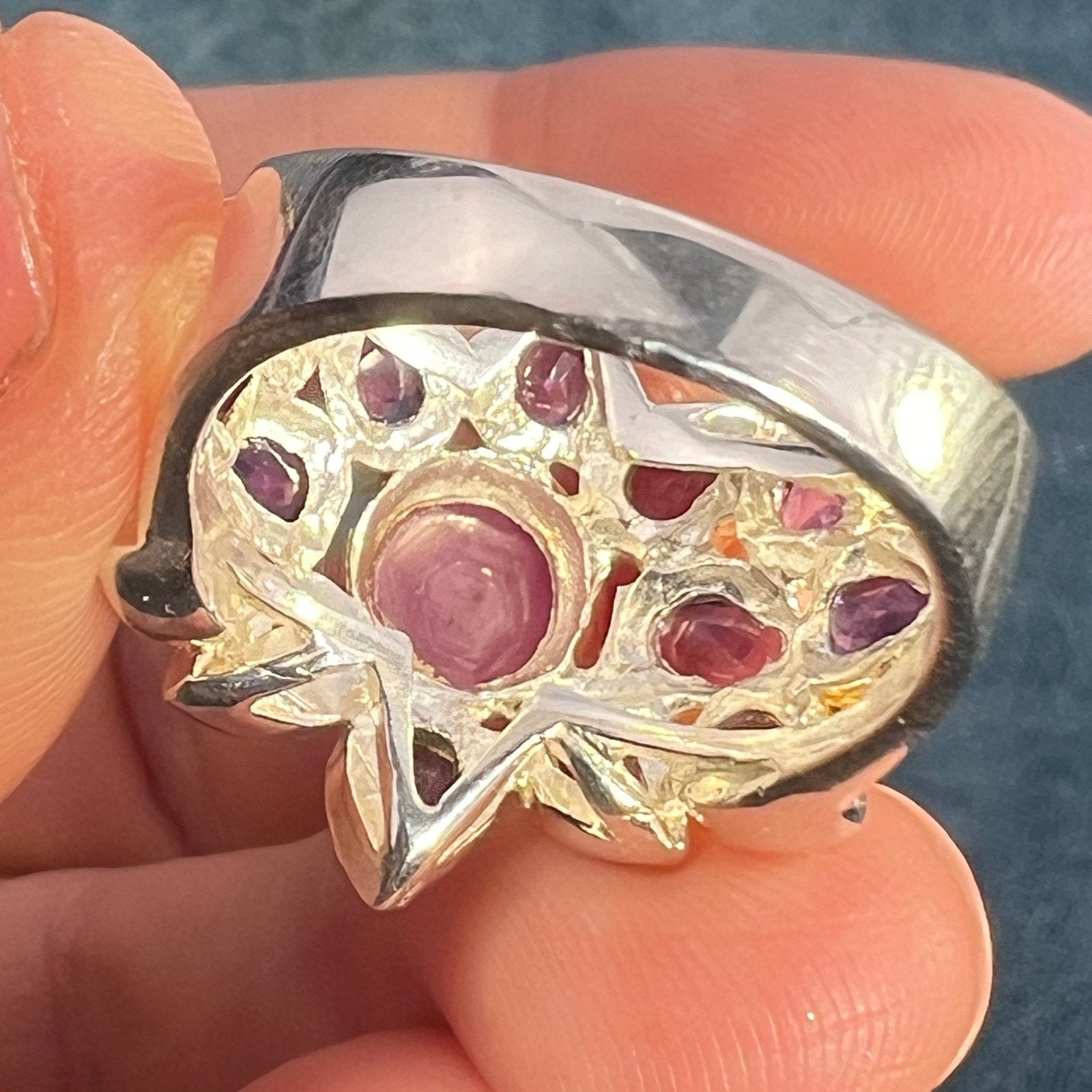 Star Ruby Ring w Amethyst Halo in Sterling Silver. 3/4" + 8g *Video*