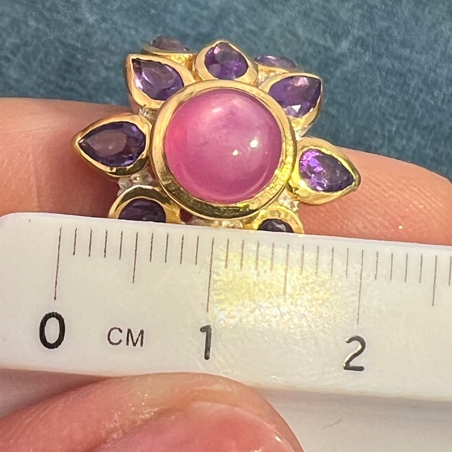 Star Ruby Ring w Amethyst Halo in Sterling Silver. 3/4" + 8g *Video*