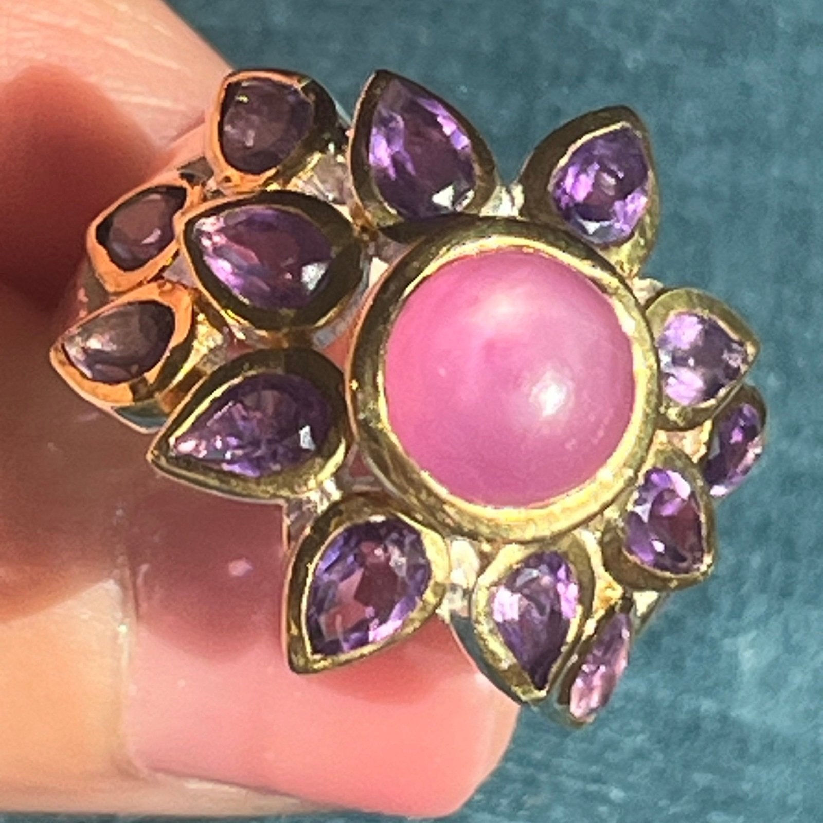 Star Ruby Ring w Amethyst Halo in Sterling Silver. 3/4" + 8g *Video*