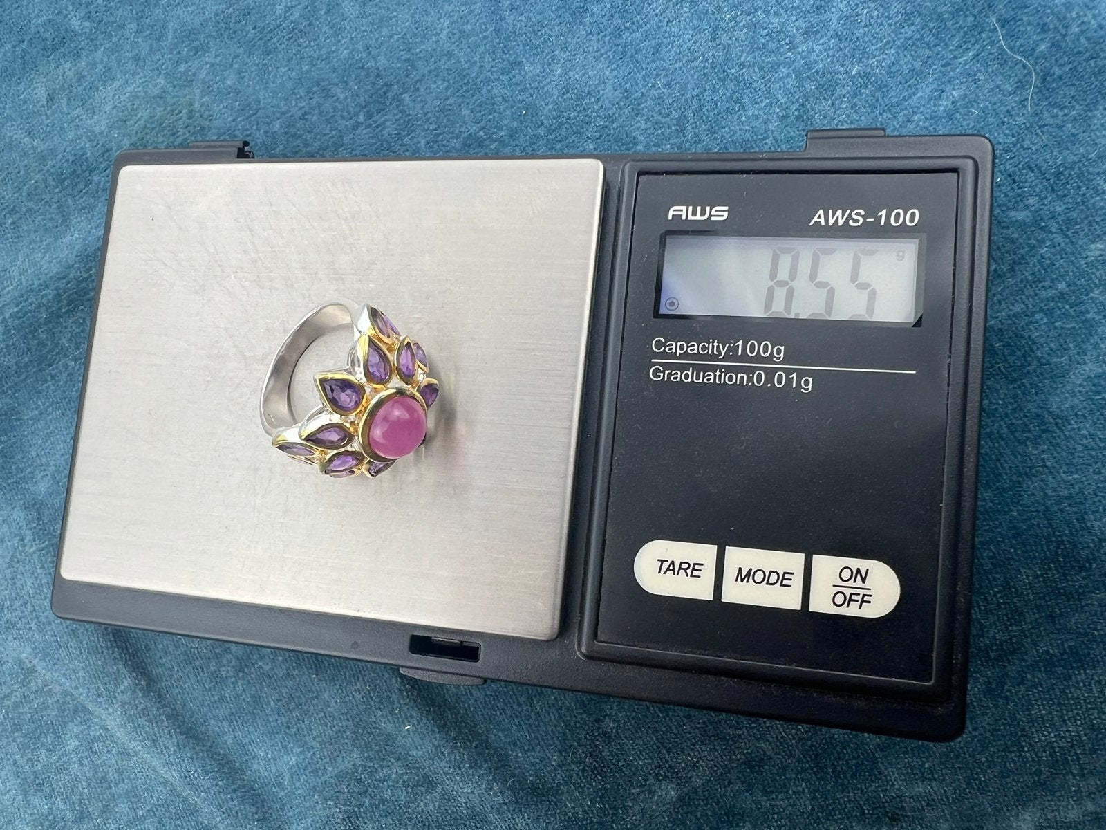 Star Ruby Ring w Amethyst Halo in Sterling Silver. 3/4" + 8g *Video*