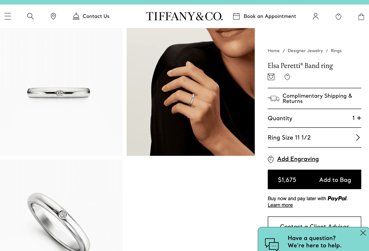 Tiffany Platinum Bezel-Set Diamond Stacking Ring Band. Over 5g *$1500 new*