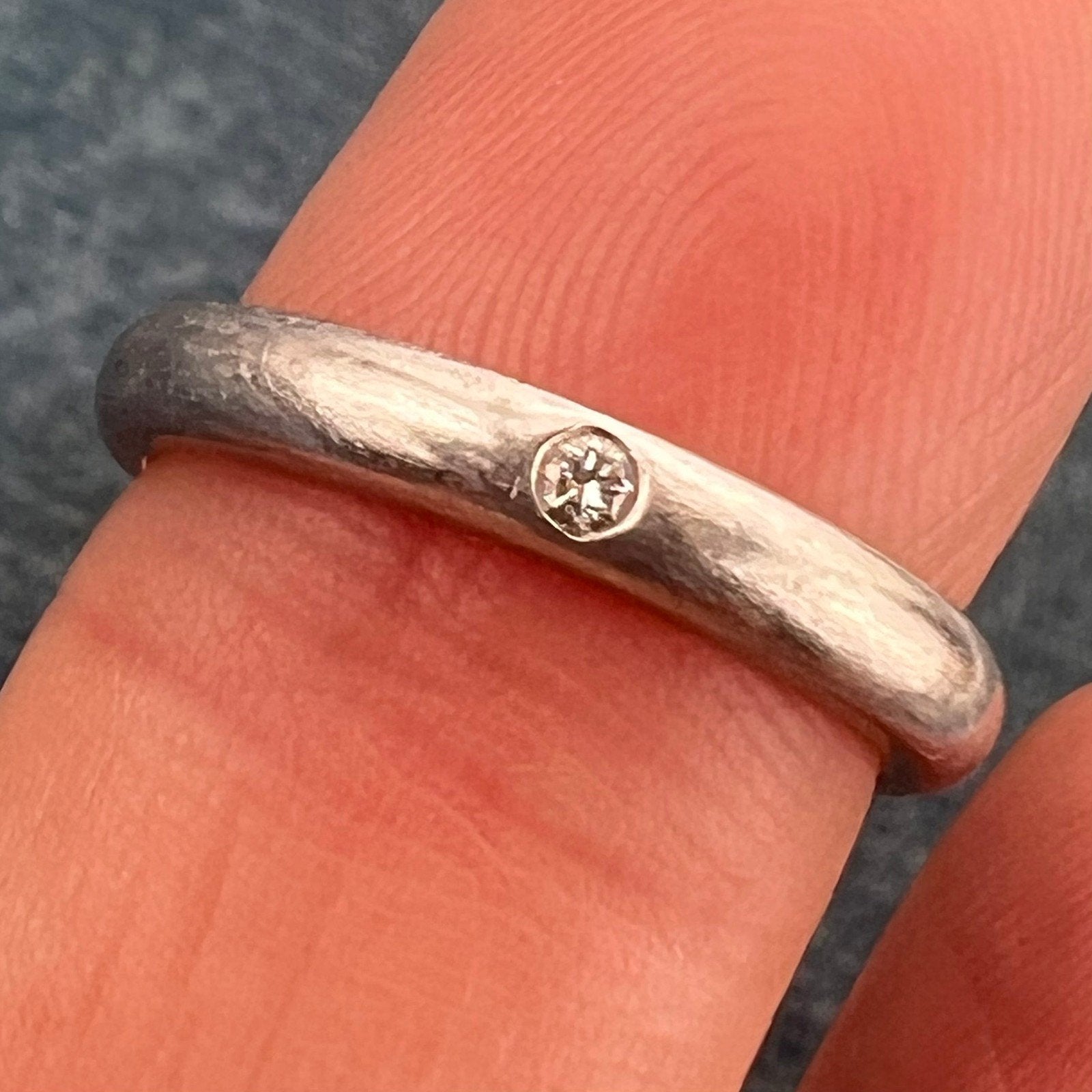 Tiffany Platinum Bezel-Set Diamond Stacking Ring Band. Over 5g *$1500 new*