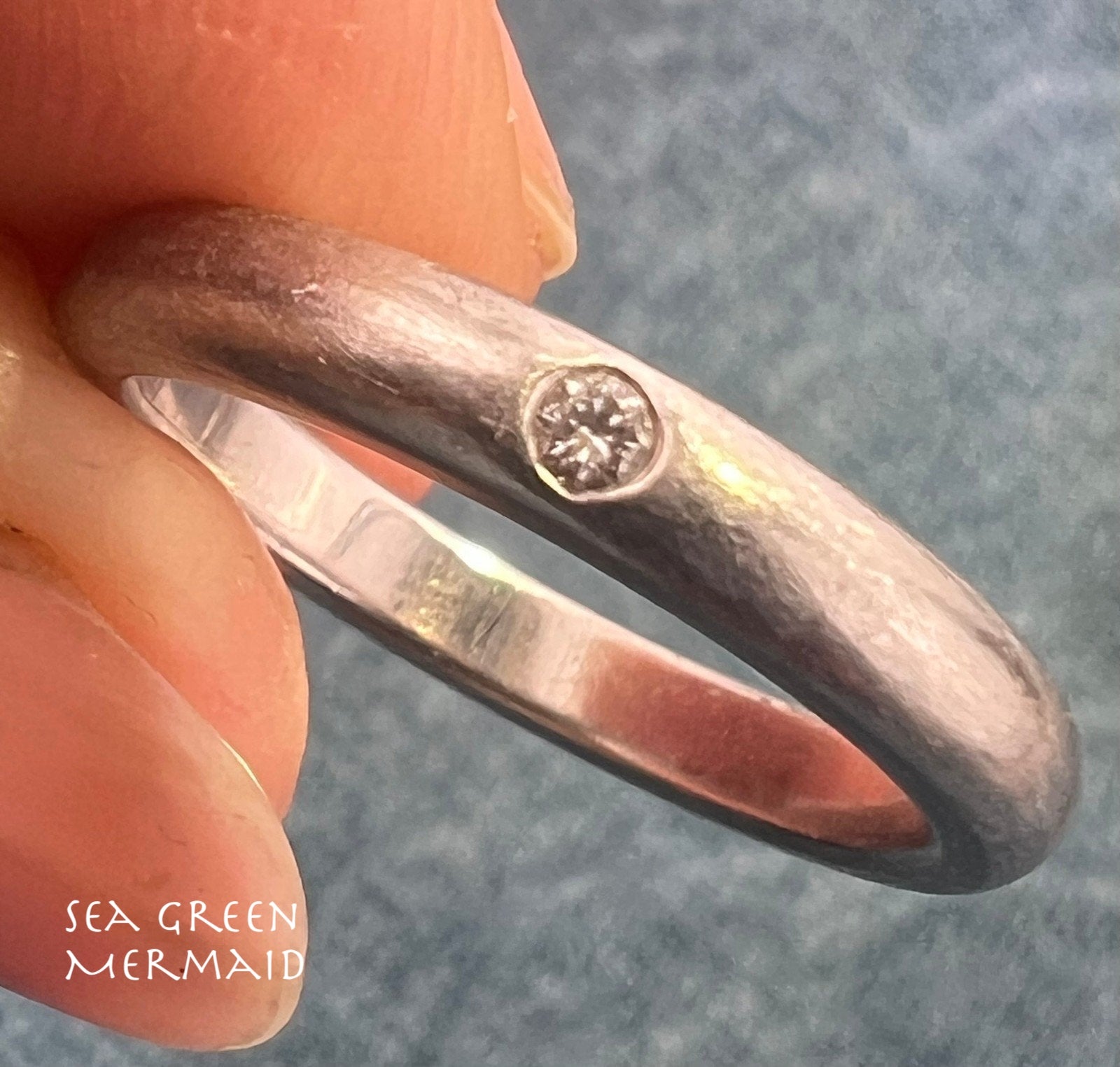 Tiffany Platinum Bezel-Set Diamond Stacking Ring Band. Over 5g