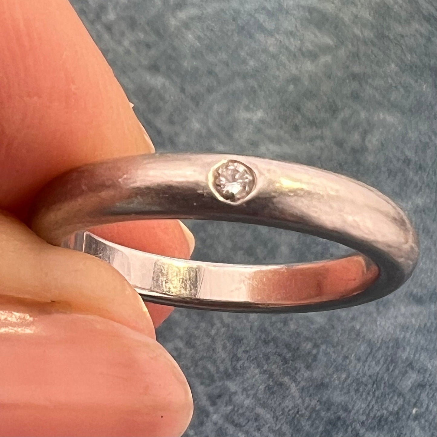 Tiffany Platinum Bezel-Set Diamond Stacking Ring Band. Over 5g *$1500 new*