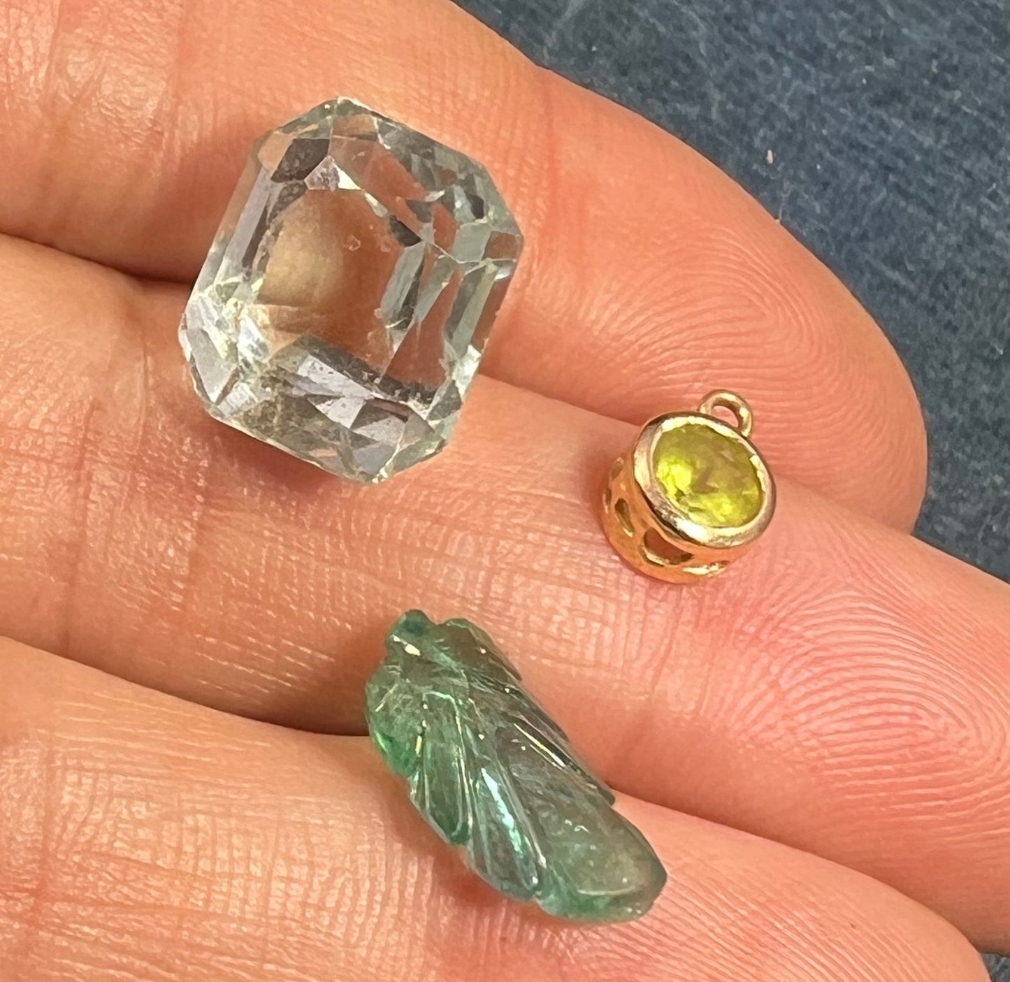 UNDER COST Jewelry Lot w 10k Gold Charm + Carved Emerald - Box Z22