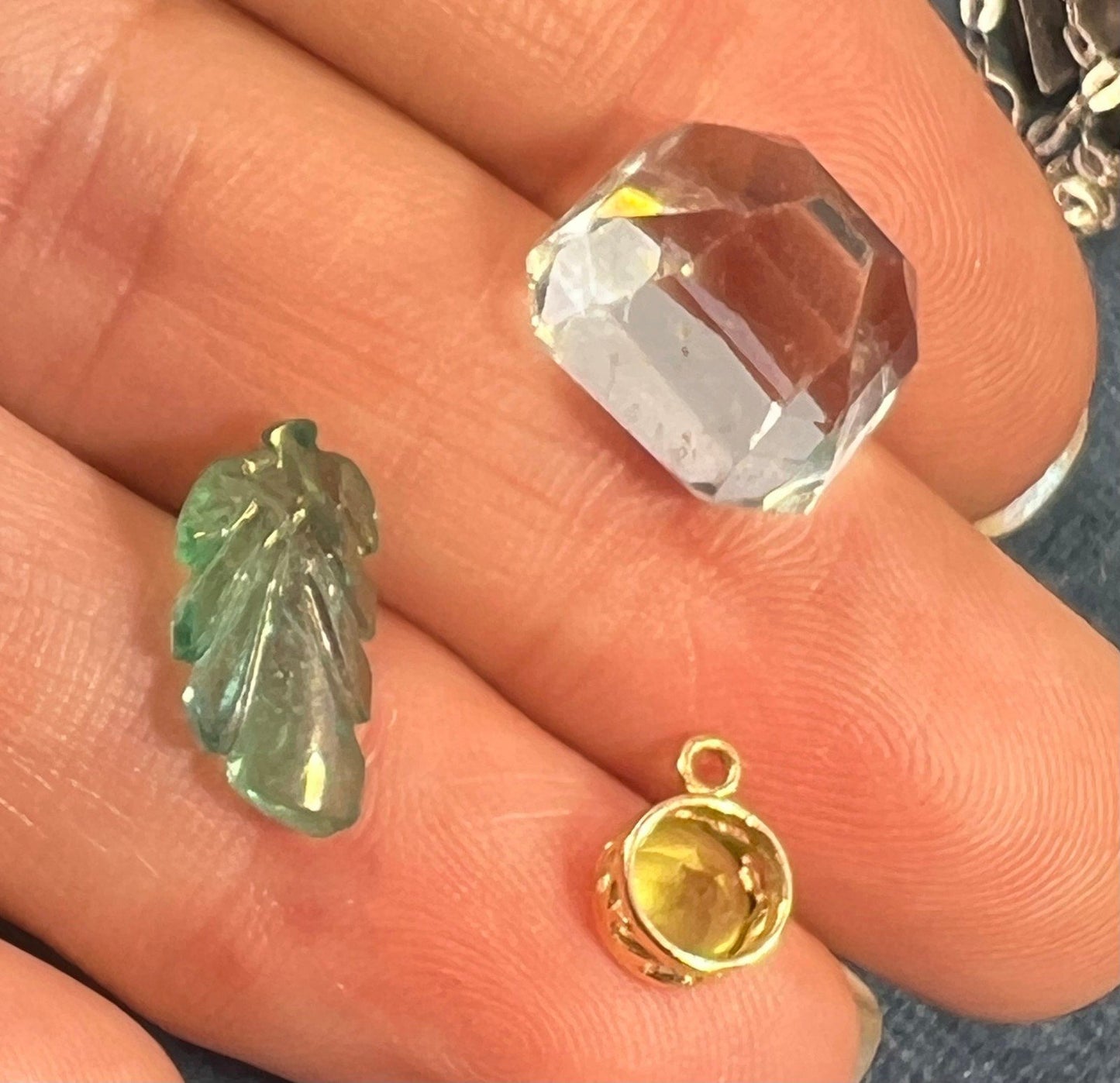 UNDER COST Jewelry Lot w 10k Gold Charm + Carved Emerald - Box Z22