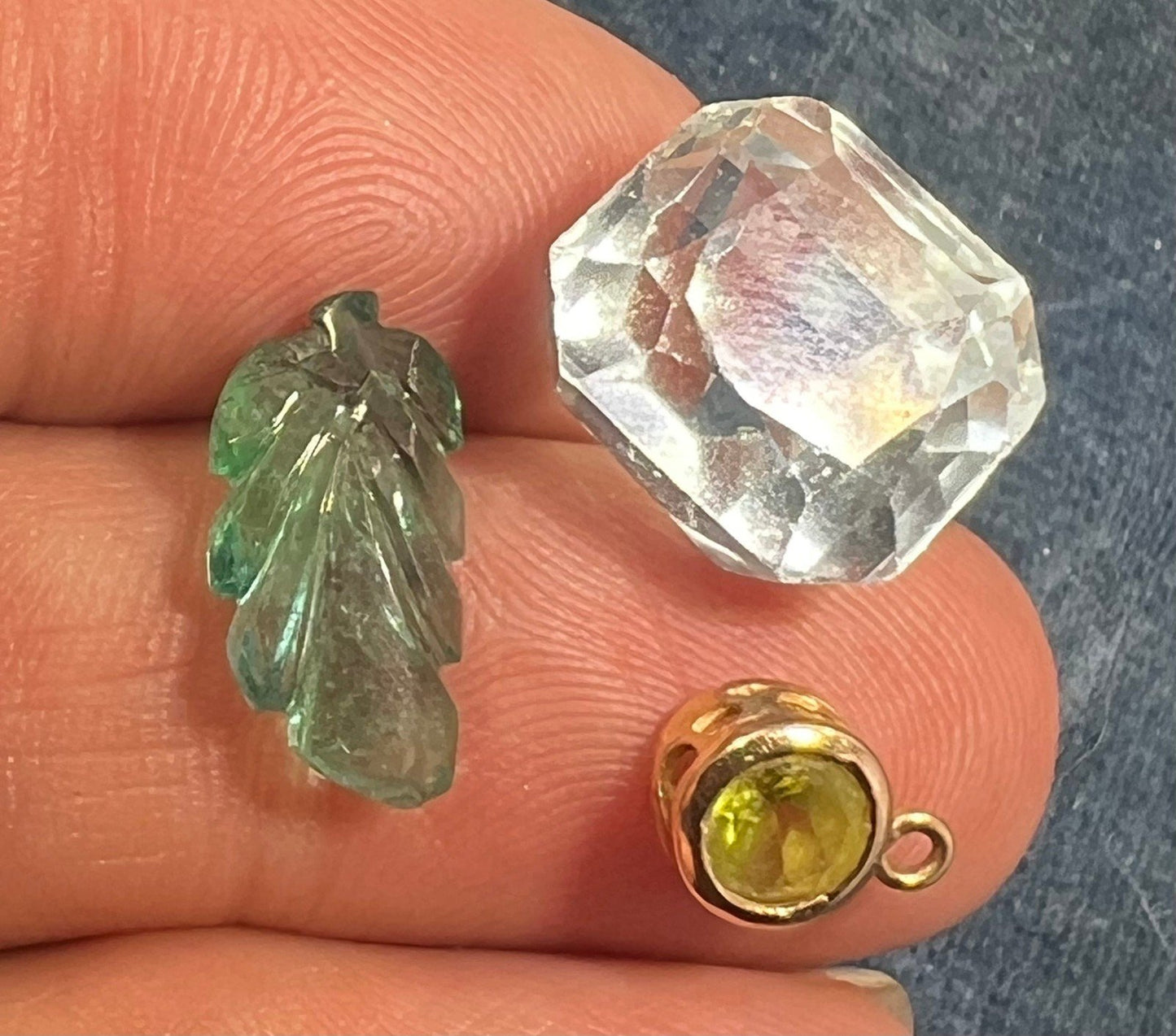 UNDER COST Jewelry Lot w 10k Gold Charm + Carved Emerald - Box Z22