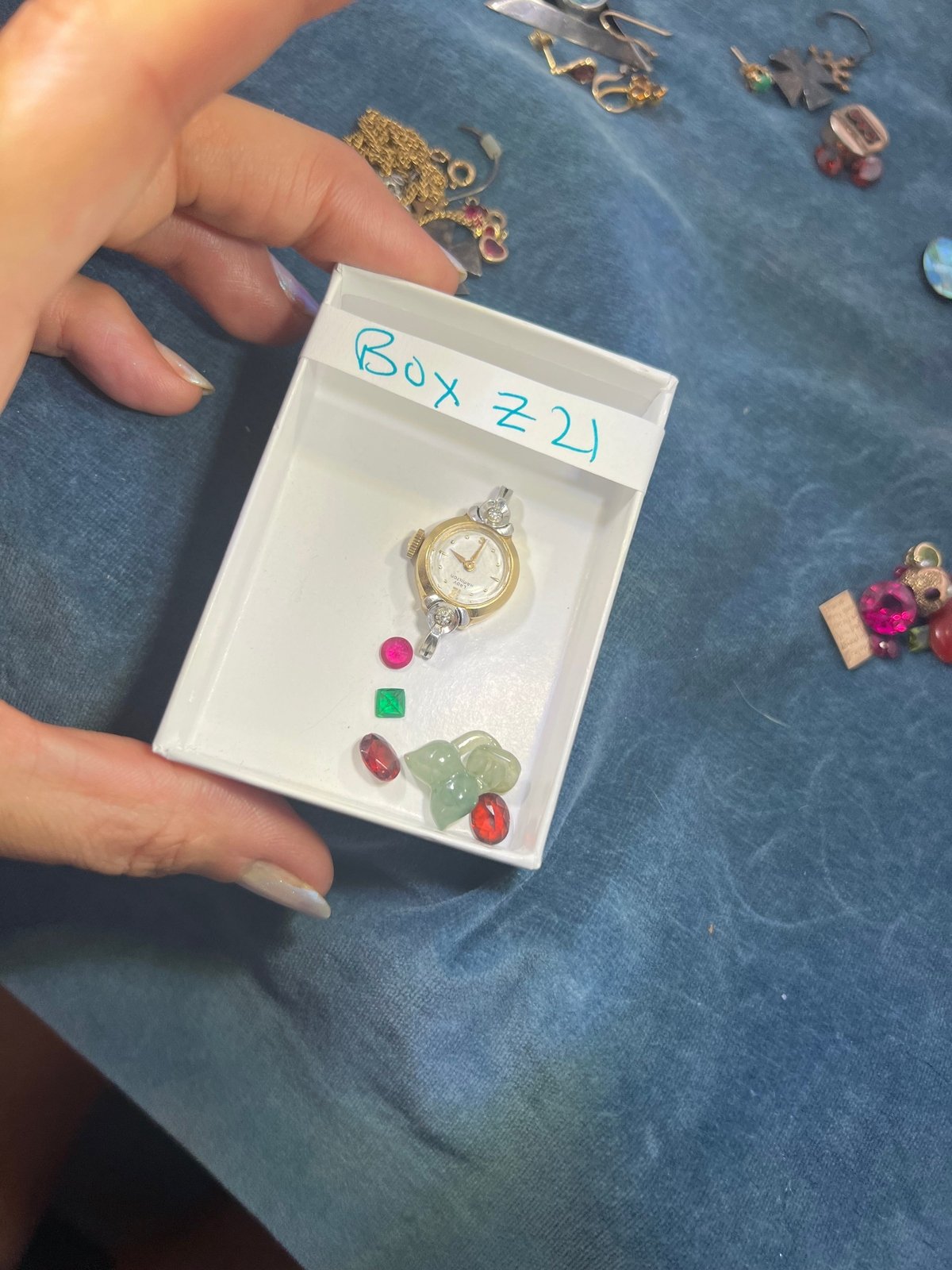 UNDER COST Jewelry Lot w 14k Gold + Diamond Watch + Gems - Box Z21