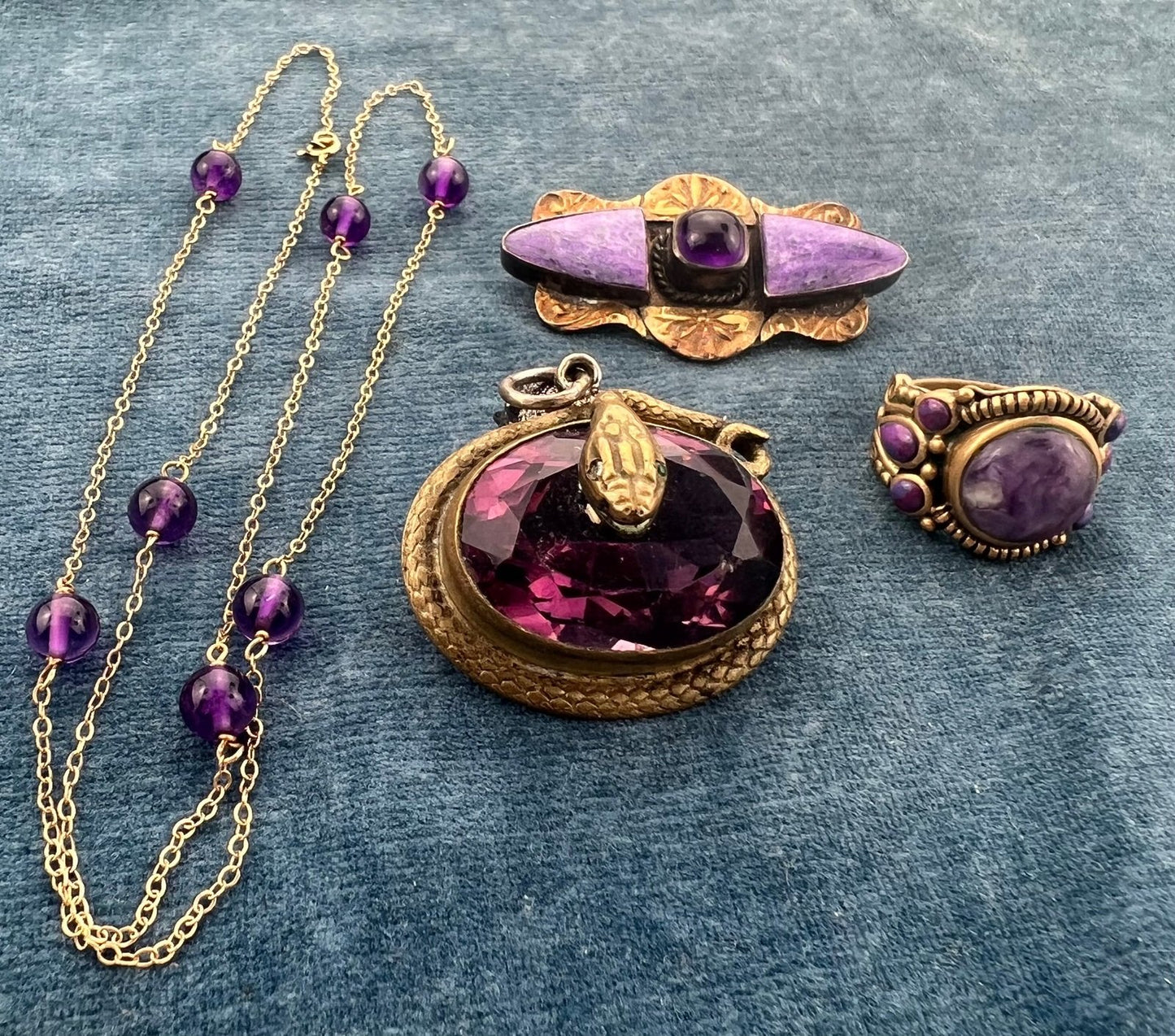 UNDER COST - Lot of 925 + Brass Jewelry w 14k Gold Amethyst Chain - Box 18