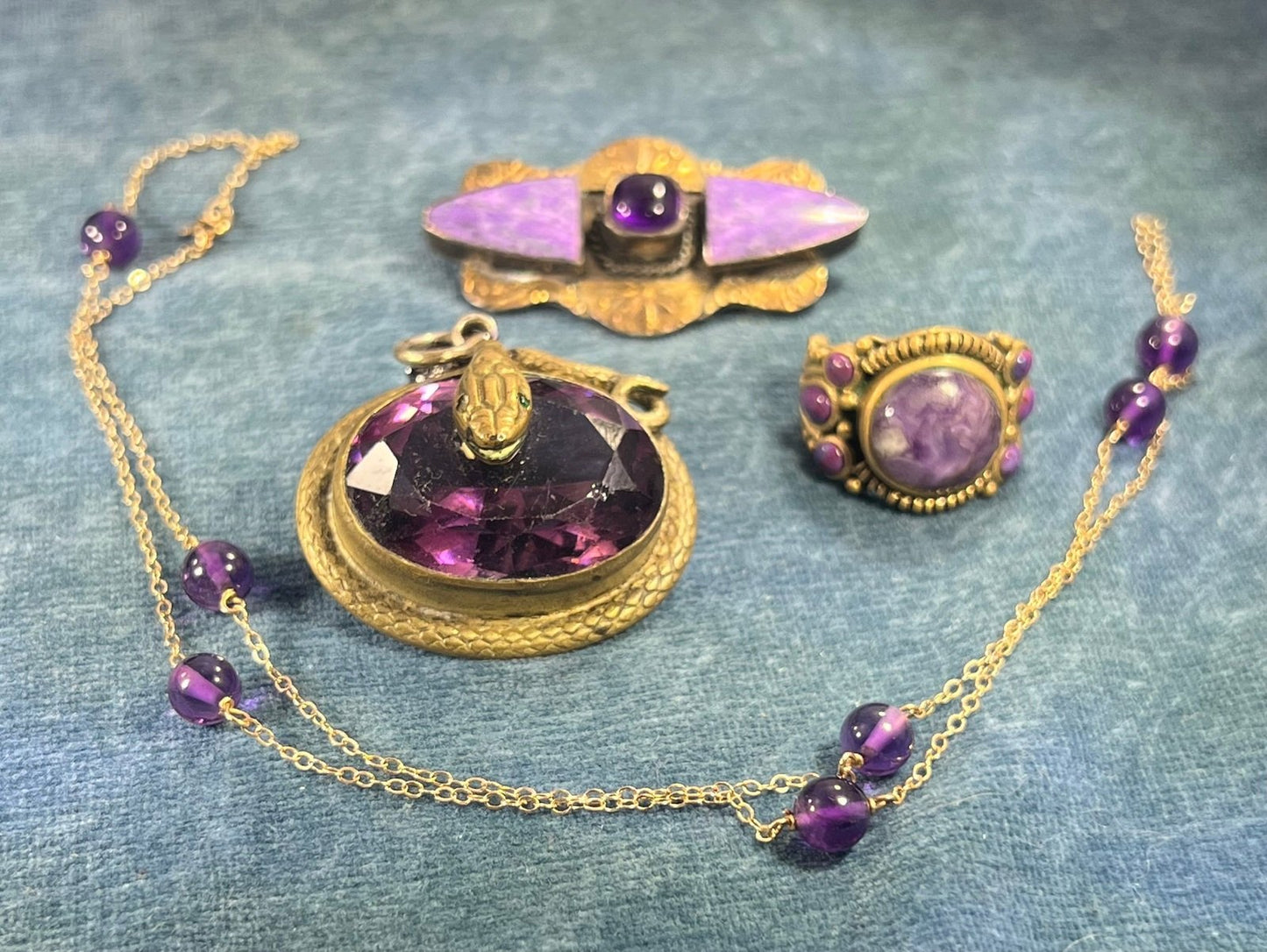 UNDER COST - Lot of 925 + Brass Jewelry w 14k Gold Amethyst Chain - Box 18