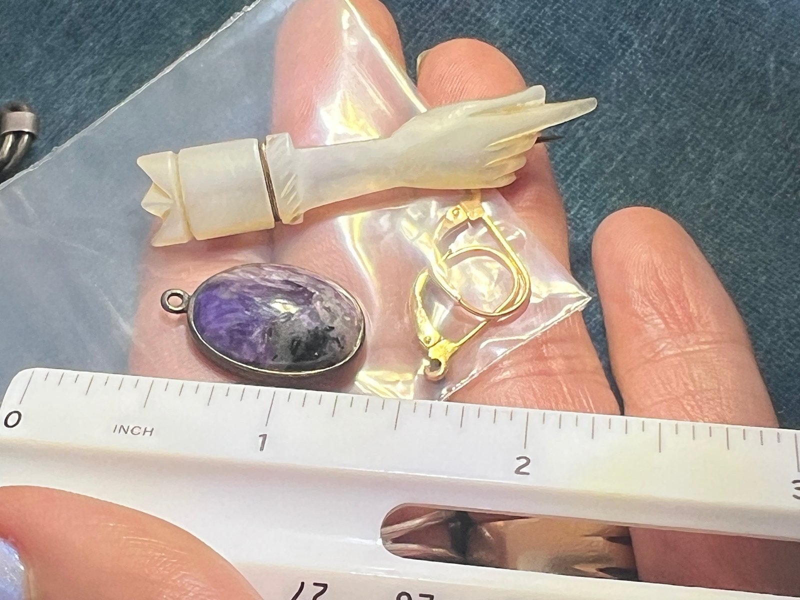 UNDER COST - Lot of 925 Jewelry - Charoite Pendant + 10k Gold MOP Pin - Box Z11