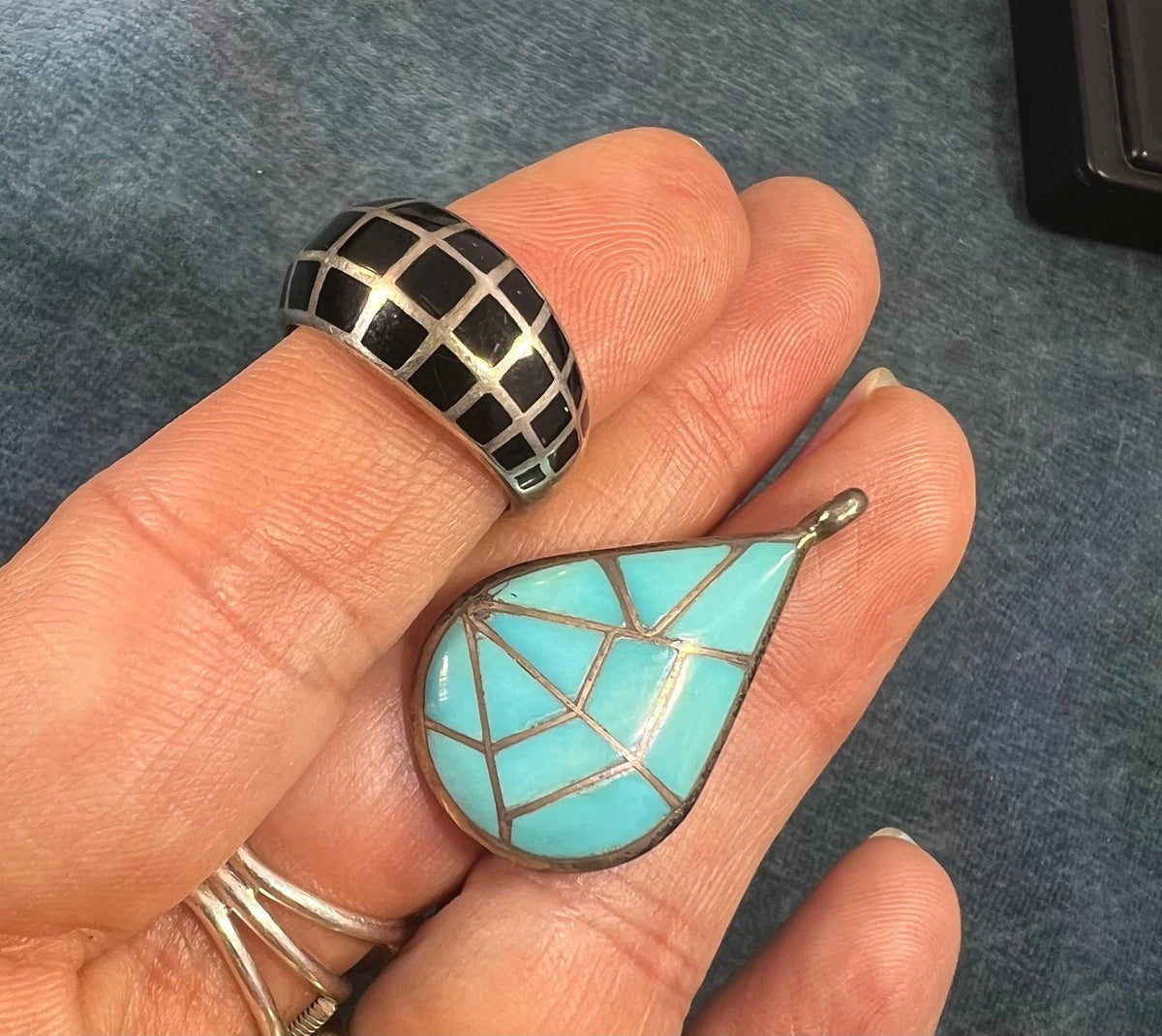 UNDER COST - Lot of 925 Jewelry - Inlaid Turquoise + Onyx - Box Z1