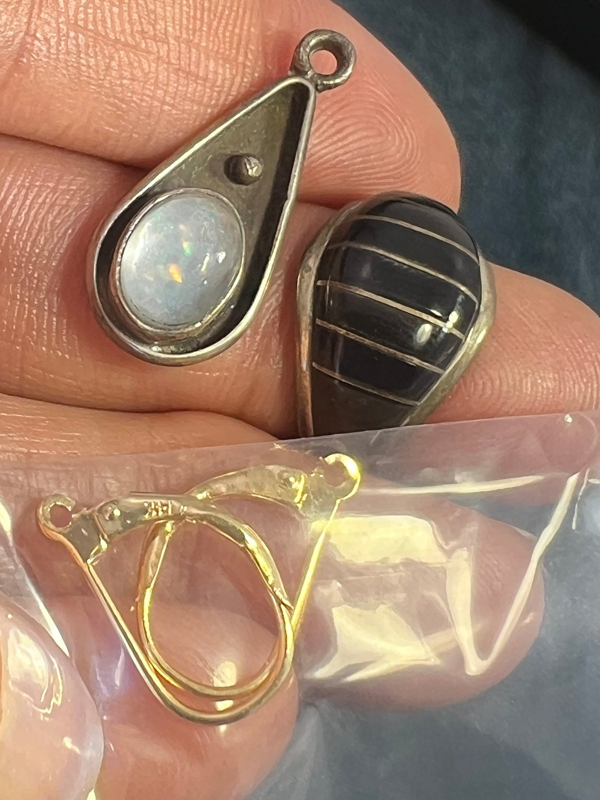 UNDER COST - Lot of 925 Jewelry - Opal Pendant + Inlaid Onyx Ring - Box Z10