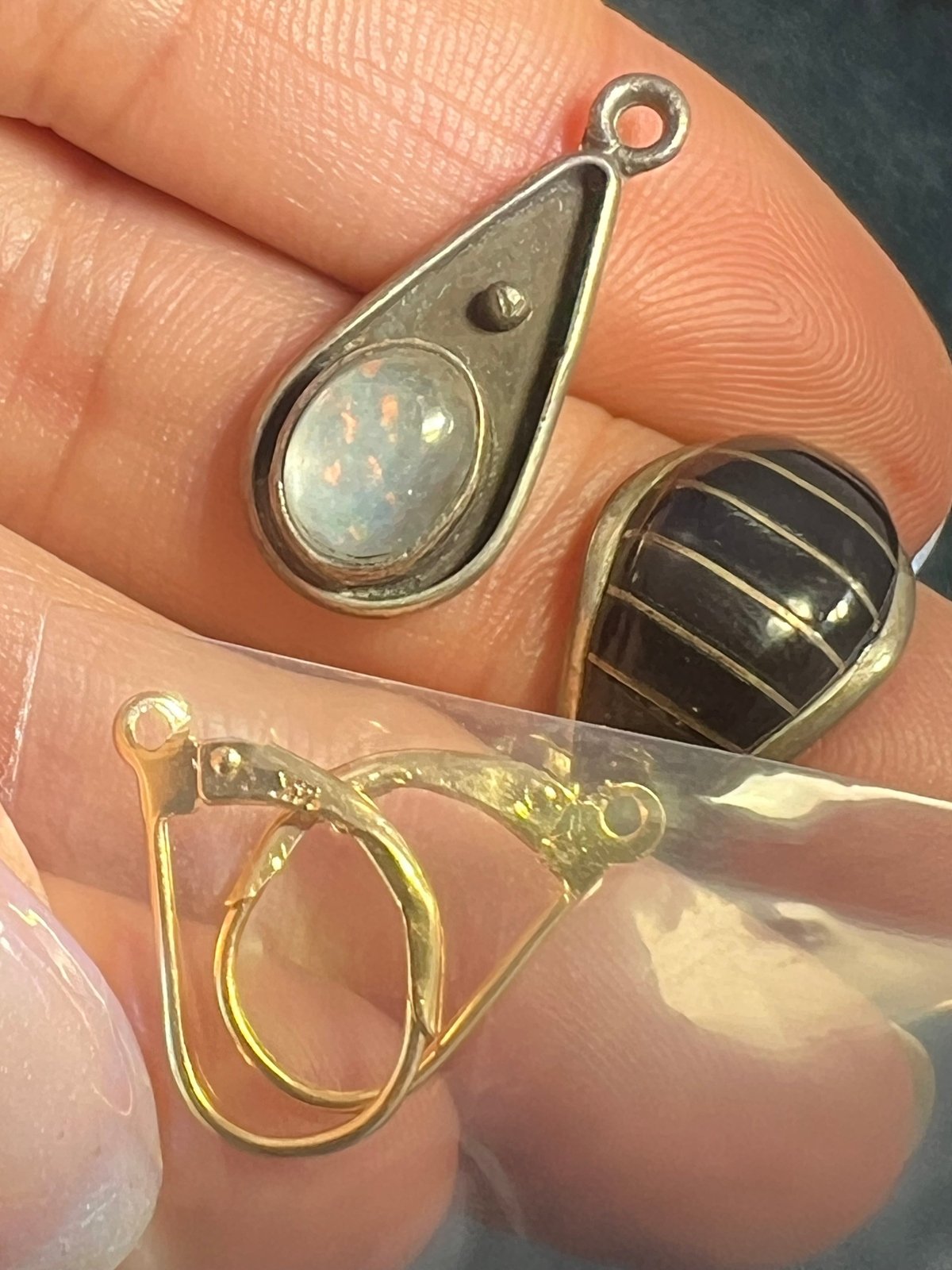 UNDER COST - Lot of 925 Jewelry - Opal Pendant + Inlaid Onyx Ring - Box Z10