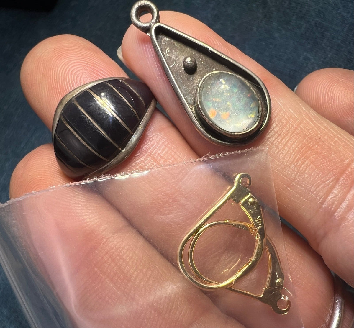 UNDER COST - Lot of 925 Jewelry - Opal Pendant + Inlaid Onyx Ring - Box Z10
