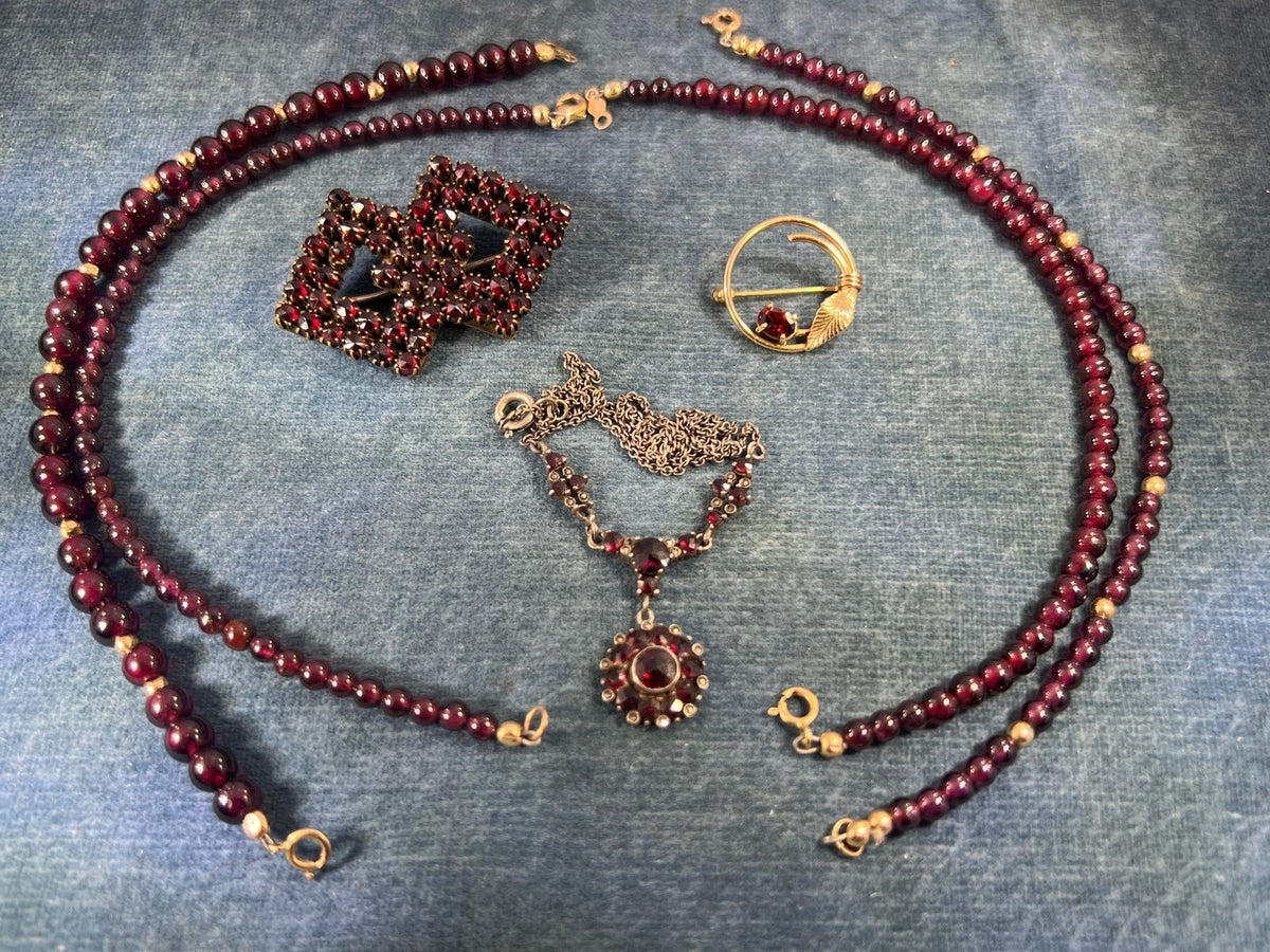 UNDER COST - Lot of 925 Jewelry w 14k + 10k Gold Garnet Items - Box 17