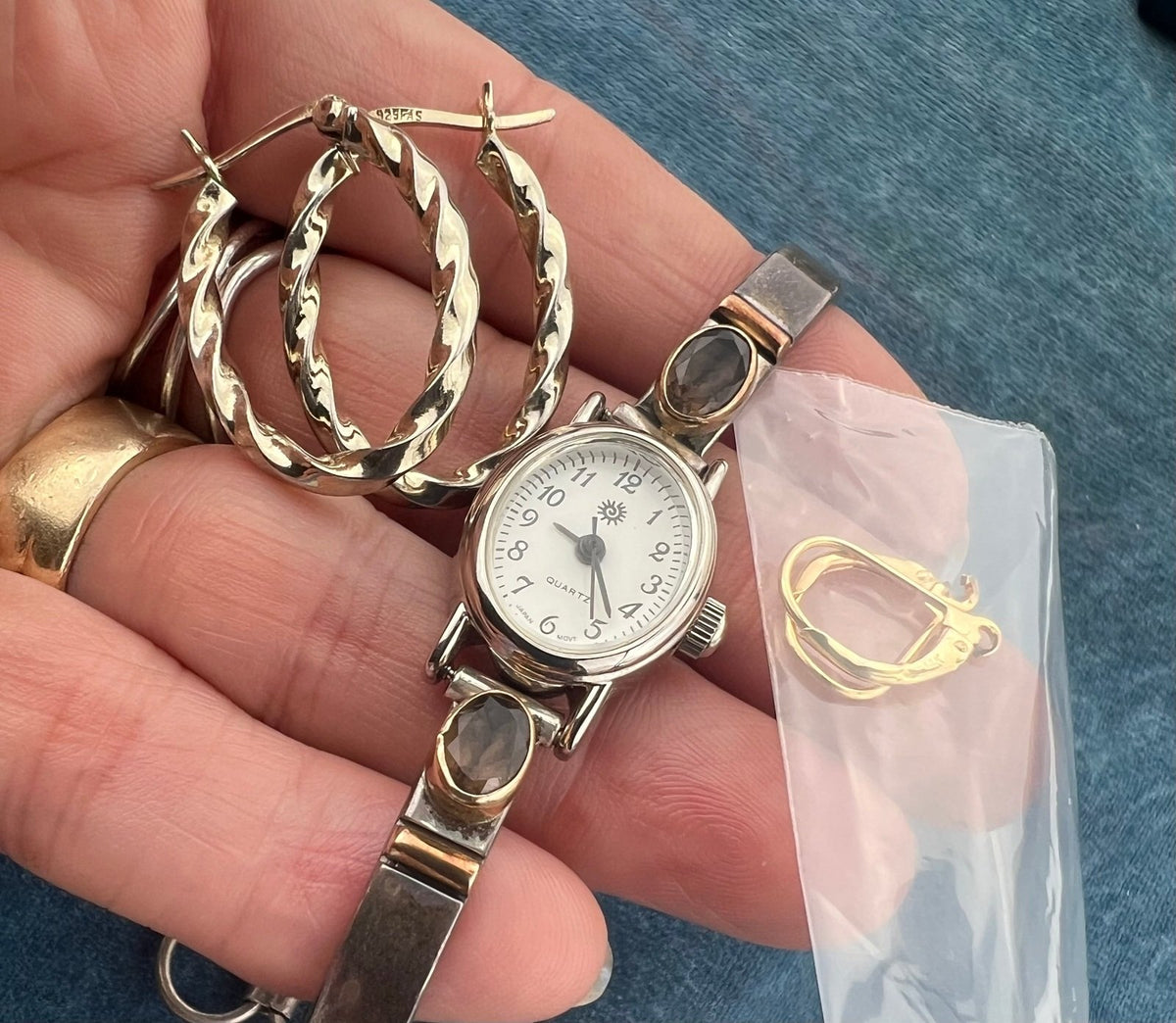 UNDER COST - Lot of Jewelry - Hoop Earrings + 14k /925 Watch Ends - Box Z14