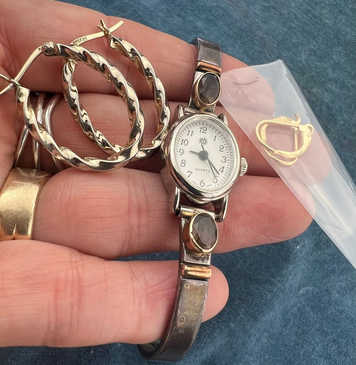 UNDER COST - Lot of Jewelry - Hoop Earrings + 14k /925 Watch Ends - Box Z14