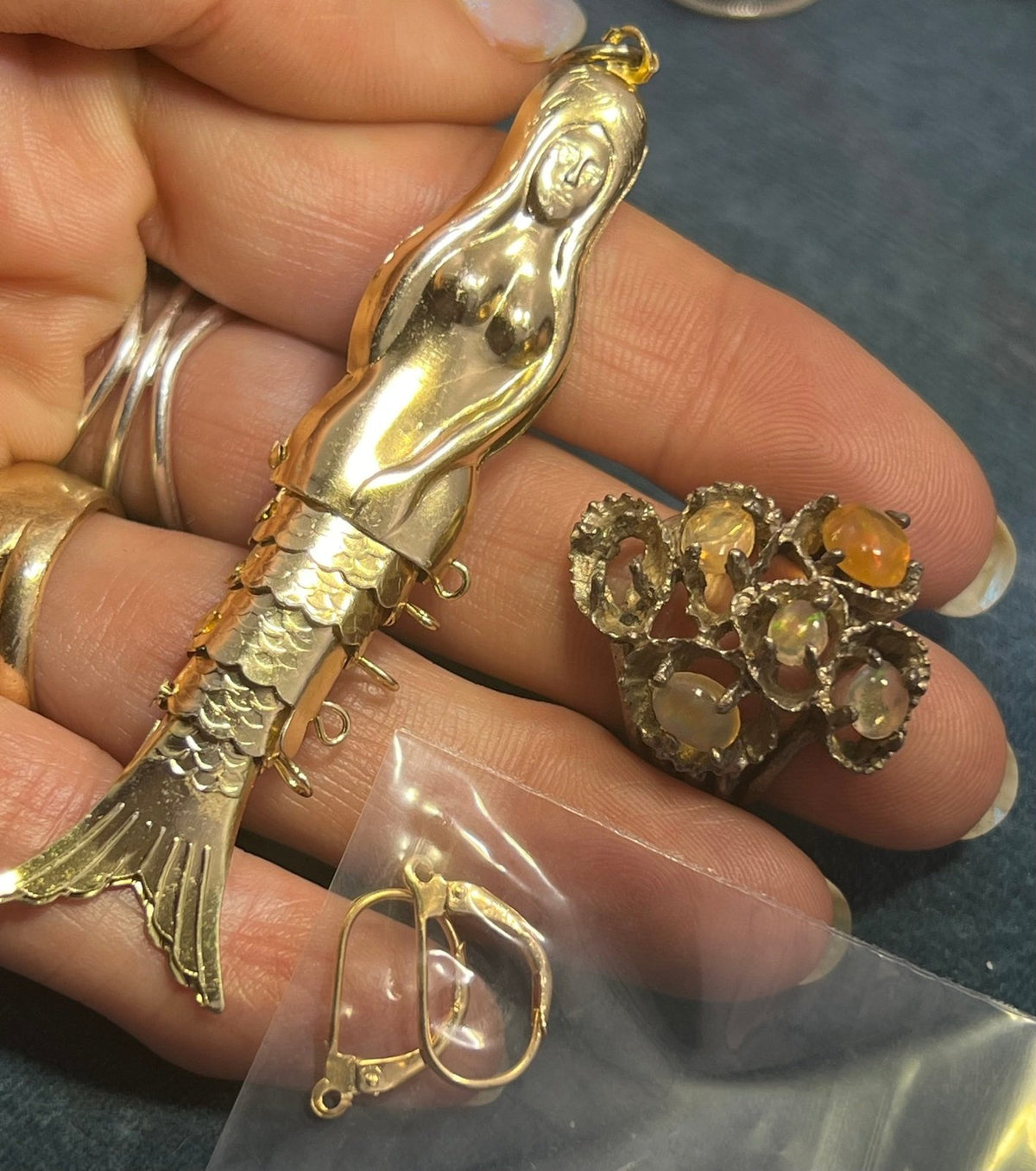 UNDER COST - Lot of Jewelry - Jointed Mermaid + Opal Ring - Box Z12