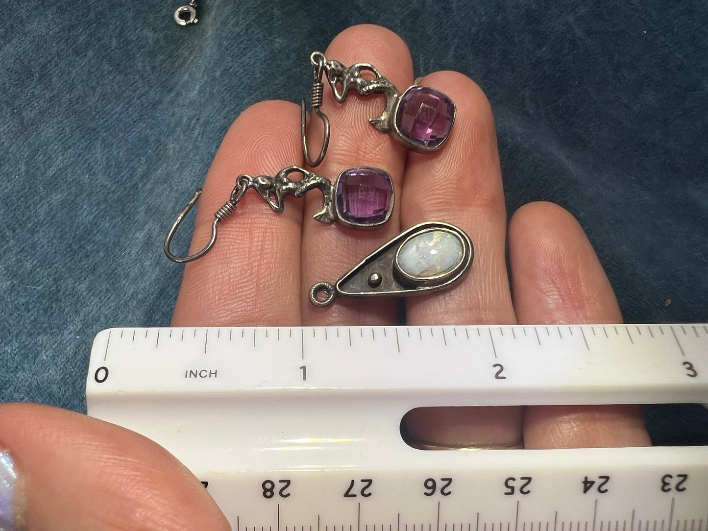UNDER COST - Lot of Jewelry - Mermaid Amethyst Earrings + Opal Pendant - Box Z17