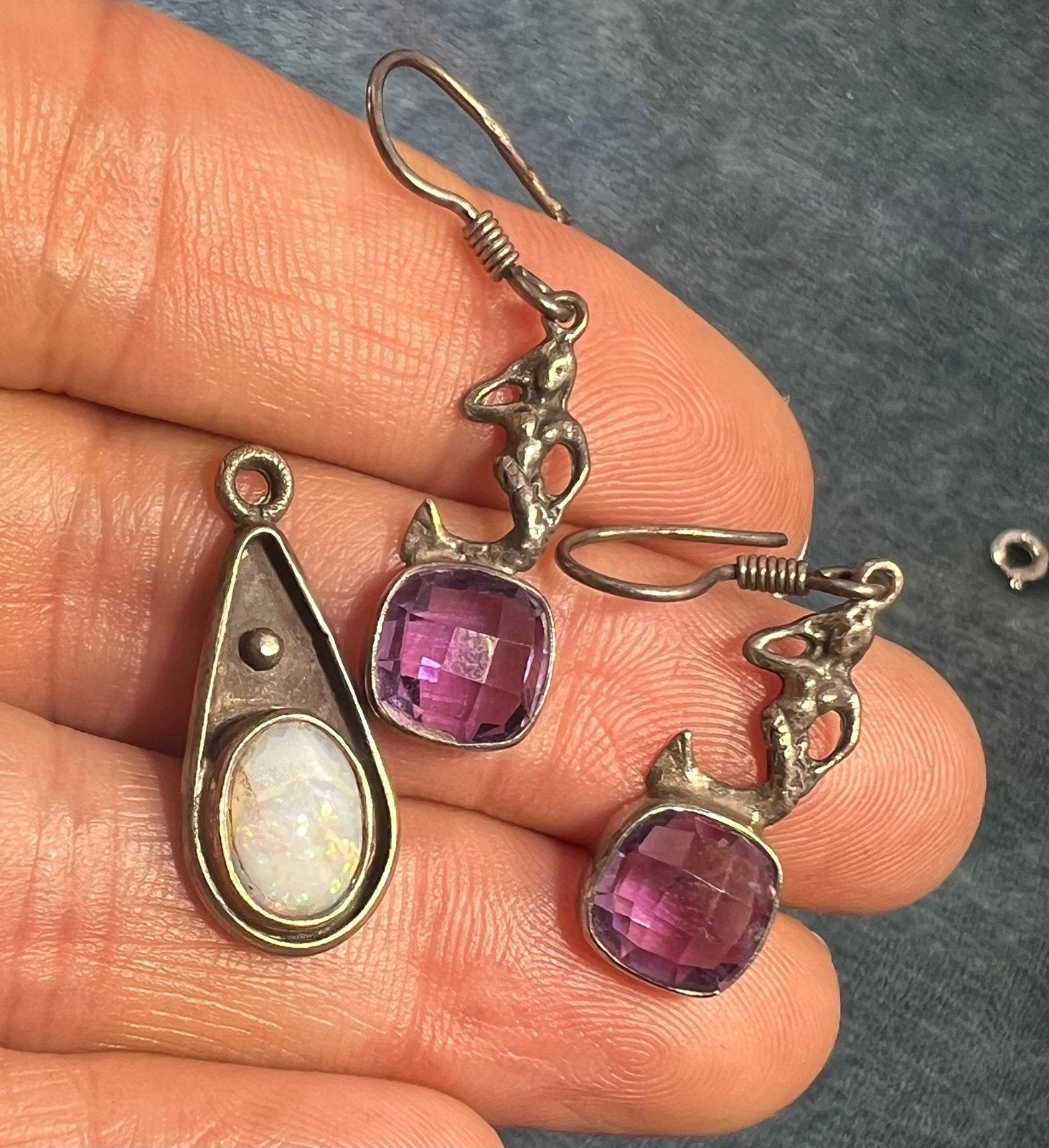 UNDER COST - Lot of Jewelry - Mermaid Amethyst Earrings + Opal Pendant - Box Z17